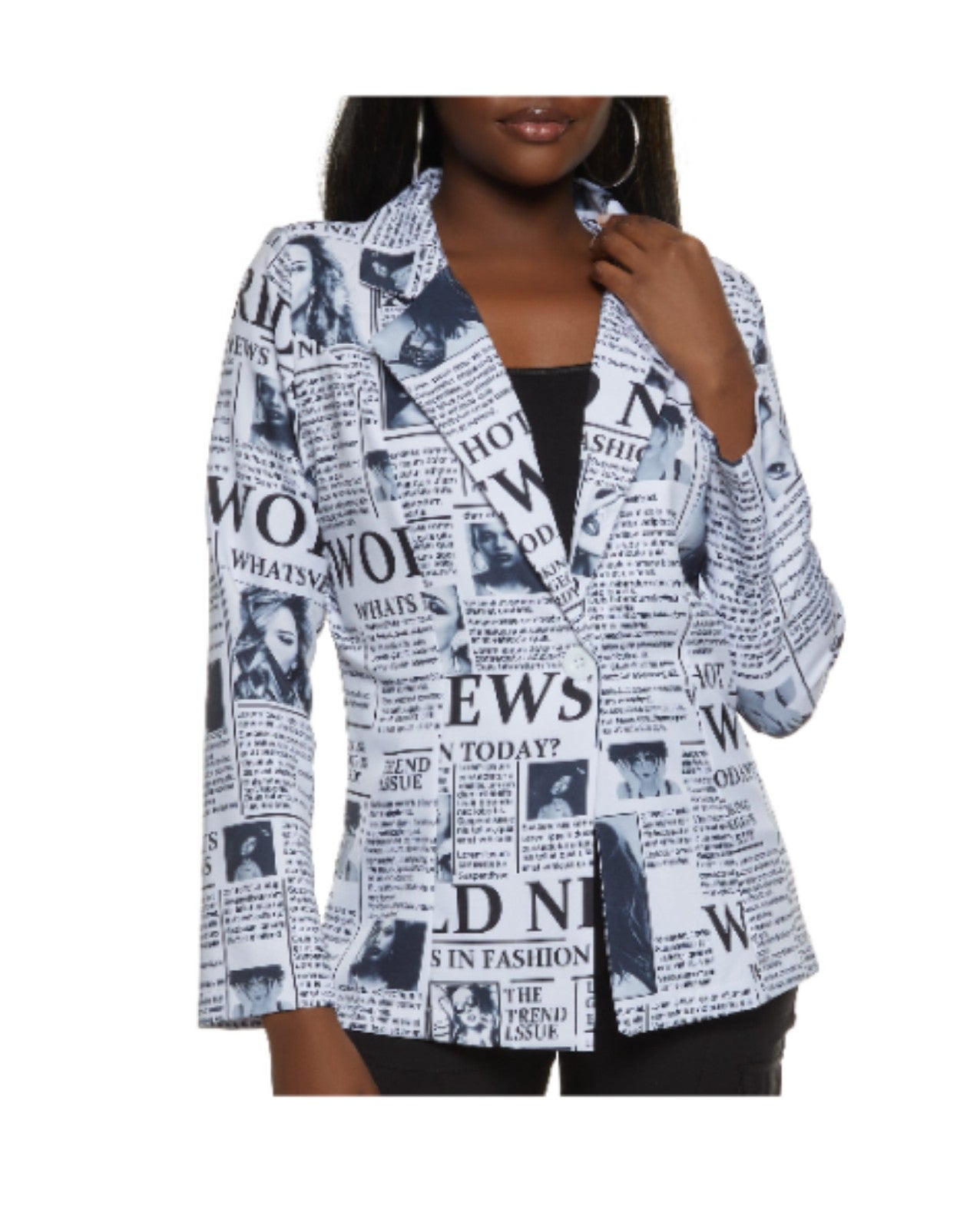 Trendy High Fashion News Grahic Print Blazer White