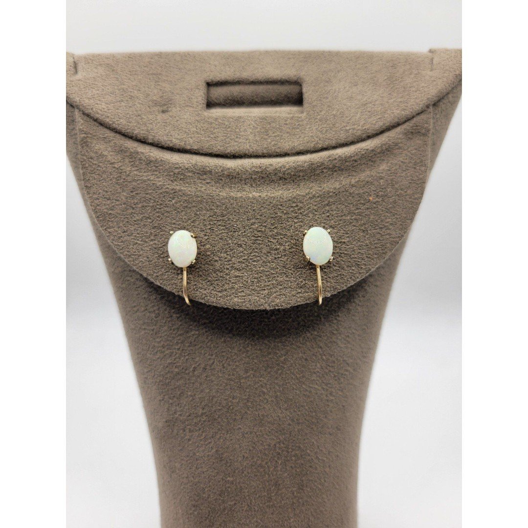 Vintage Krementz Gold filled Oval Ethiopian opal Screw back earrings