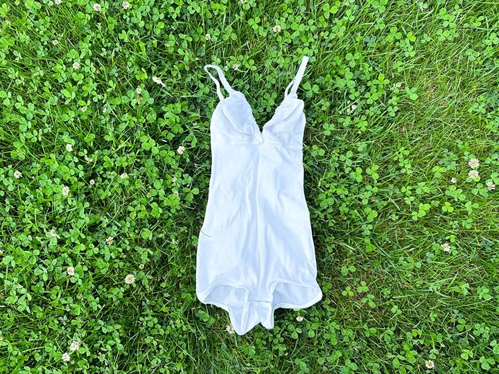 Vintage 70s Strappy White Onesie Pinup Style Bodysuit - XS-S