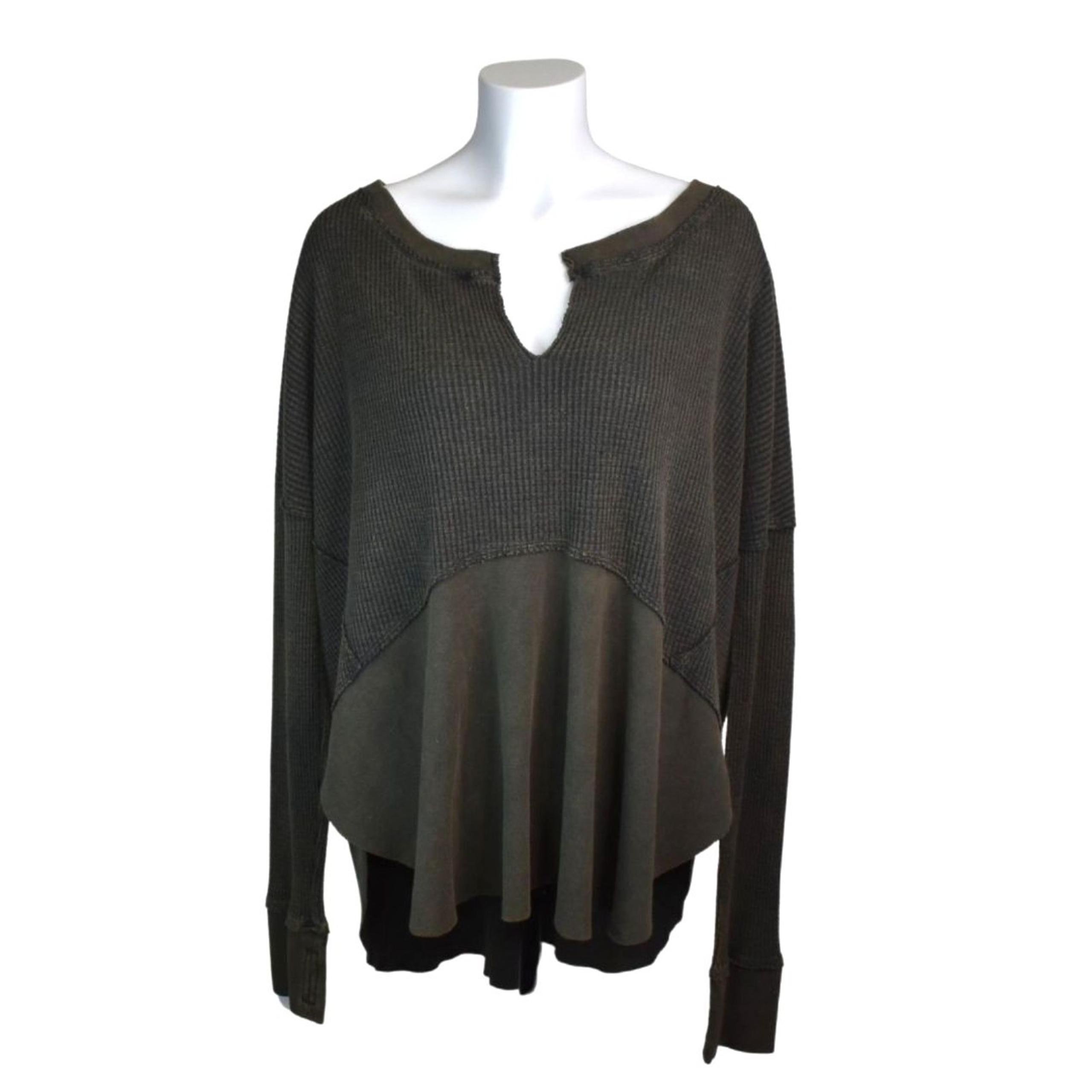 Free People We The Free Thermal Tunic Washed Black Oversized Thumb Holes Large