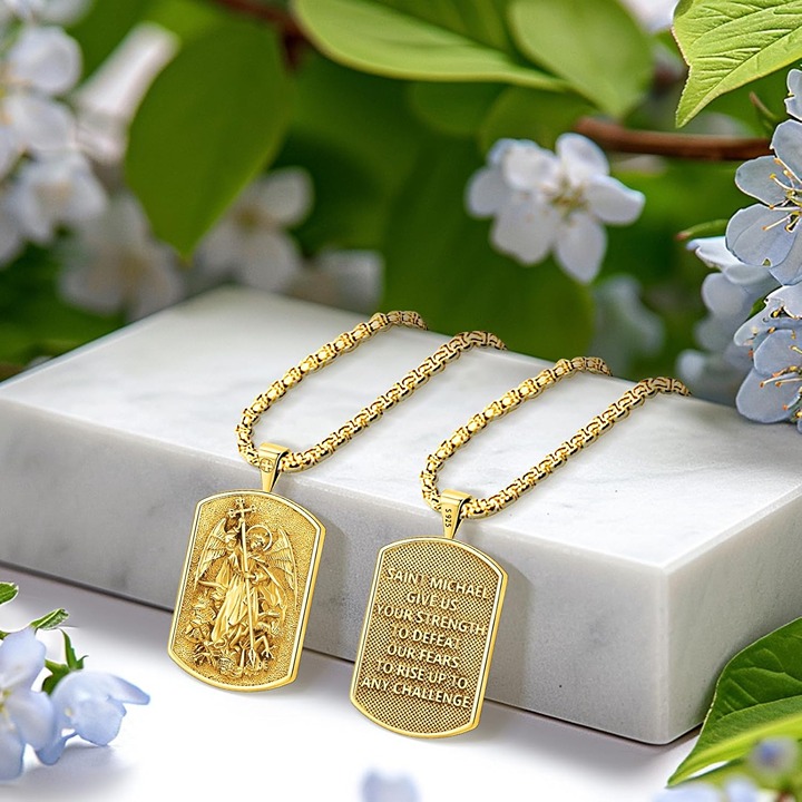 St Michael Necklace for Men Women Gold Sterling Silver 925 Saint Christo, 22