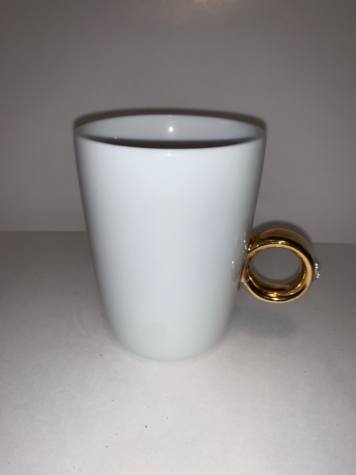 Fred Floyd White Ceramic Coffee / Tea Cup with A Bling Ring Handle