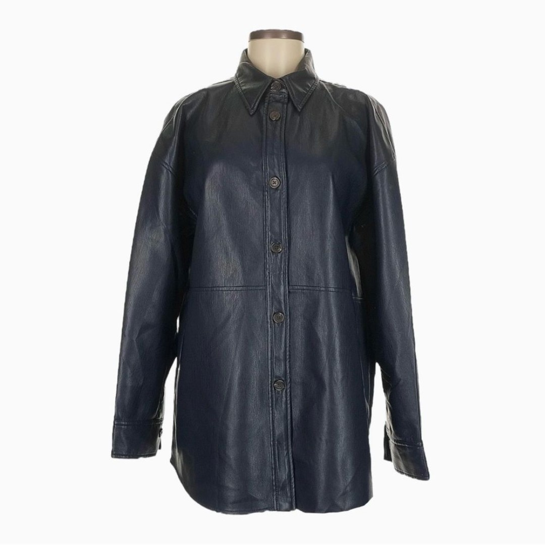 Aritzia Babaton Faux Leather Jacket M NWT Navy Blue Pelli Oversized Boxy Shacket