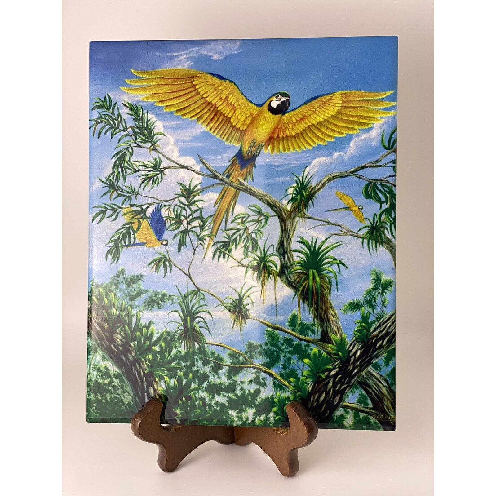 Perroquet In The Jungle Mexican Art On Tile Wall Hanging Parakeet In Jungle 10x8