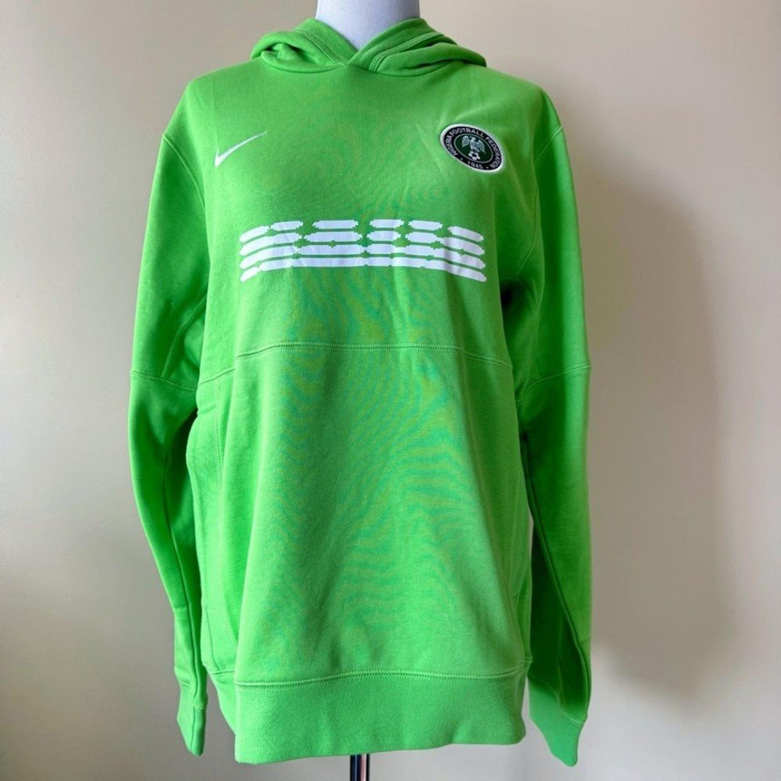 Nike French Terry Nigeria National Soccer Hoodie Lime Green Mens Size Medium