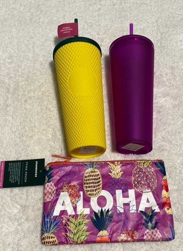Starbucks Hawaii exclusive pineapple studded & purple soft touch cold cups