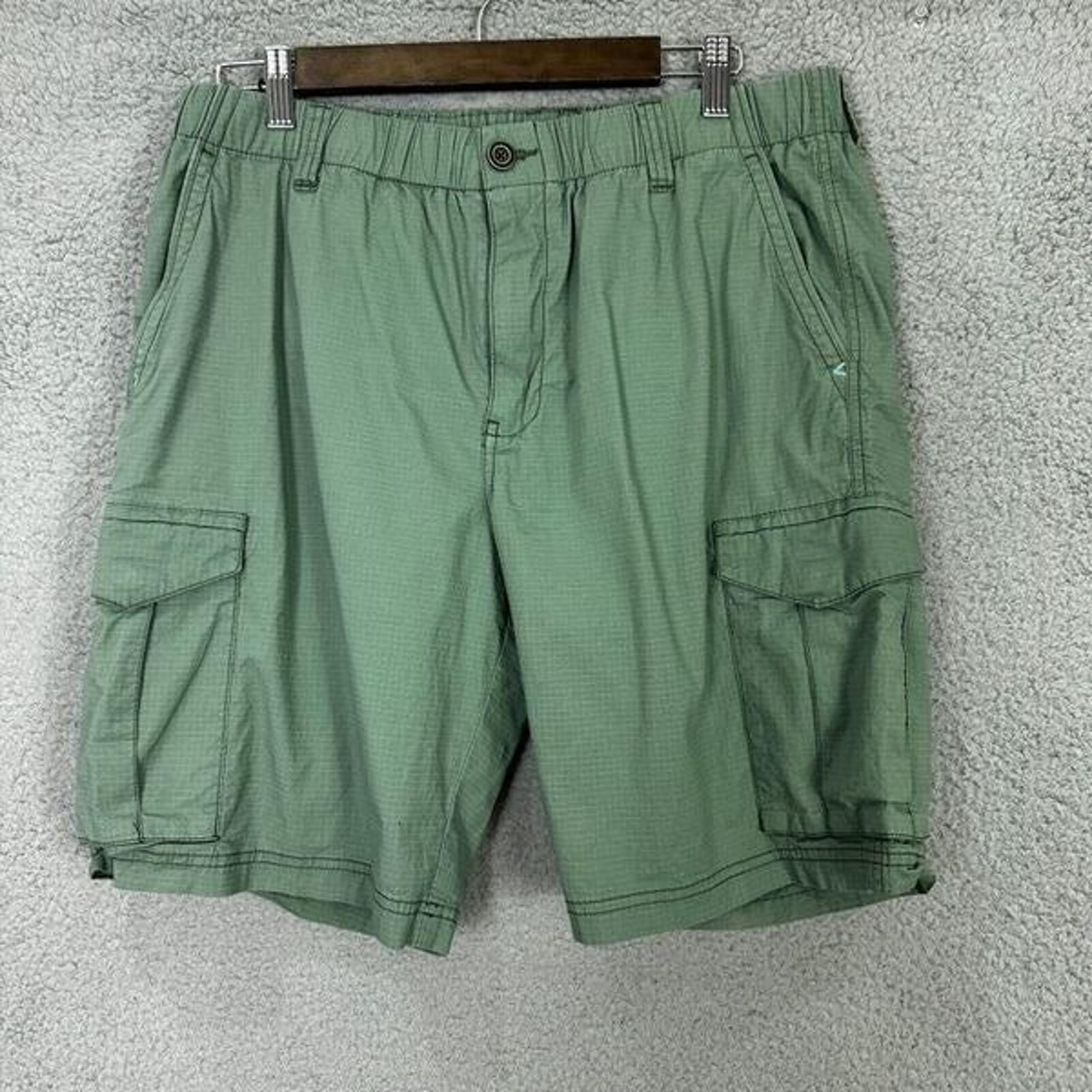 Tommy Bahama Shorts Mens Large Green Cotton Elastic Waist Cargo Drawstring