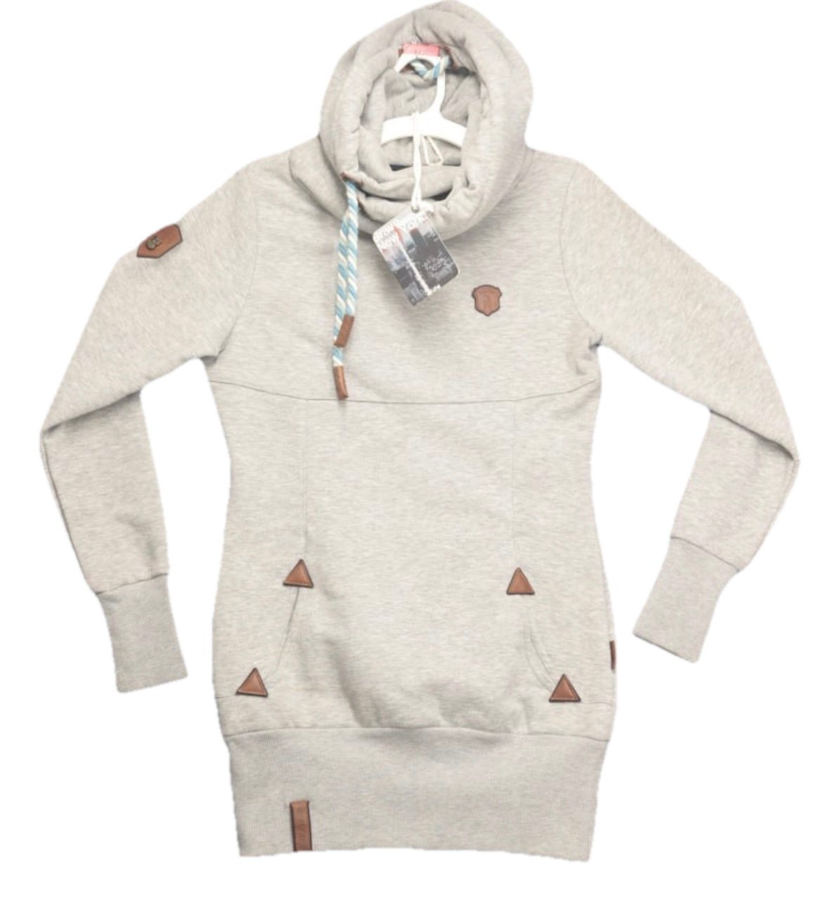 Naketano Brave New World Women Medium Gray Pull Over Hoodie Sweatshirt Cowl Neck