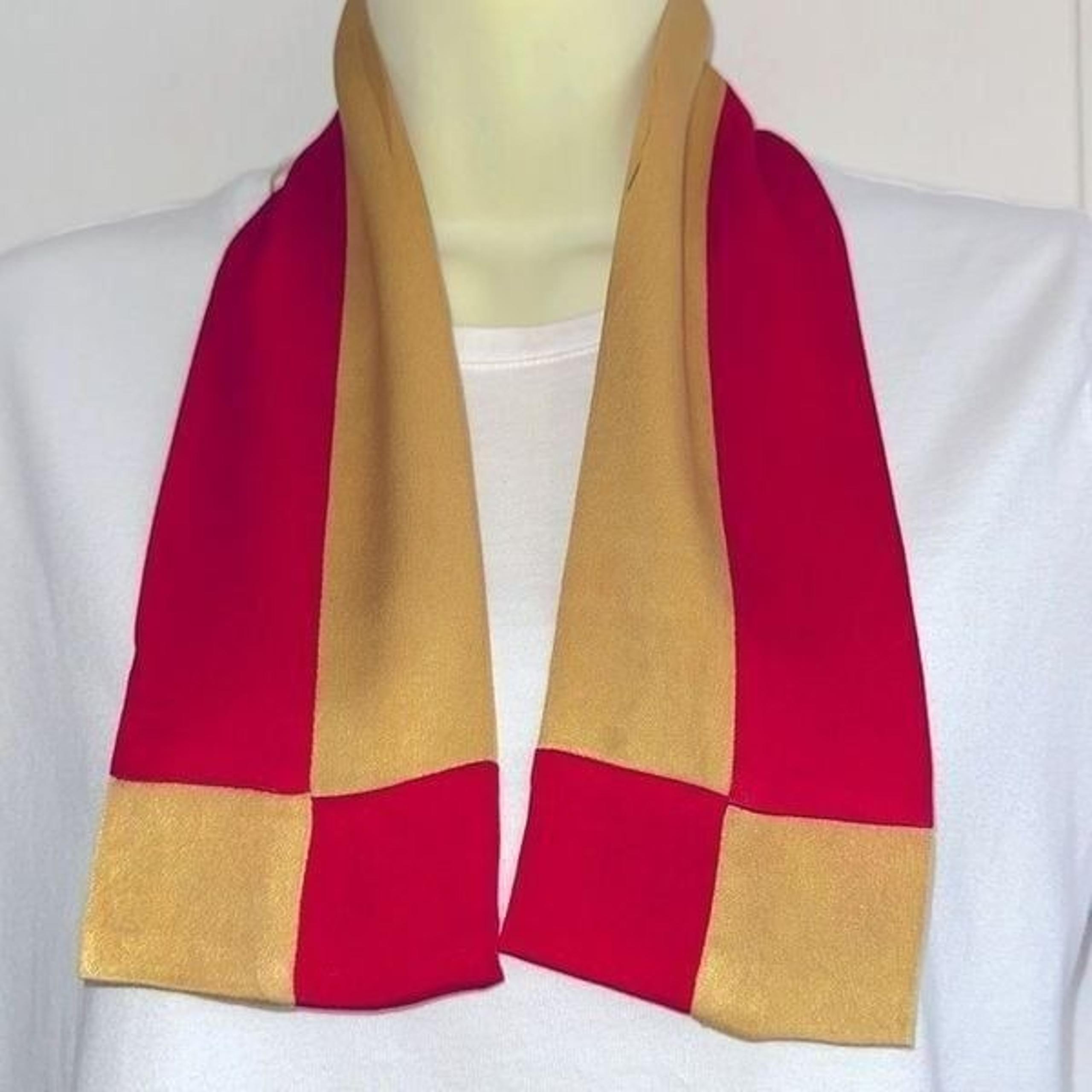 Vintage 50s/60s gold & tomato red satin neck scarf
