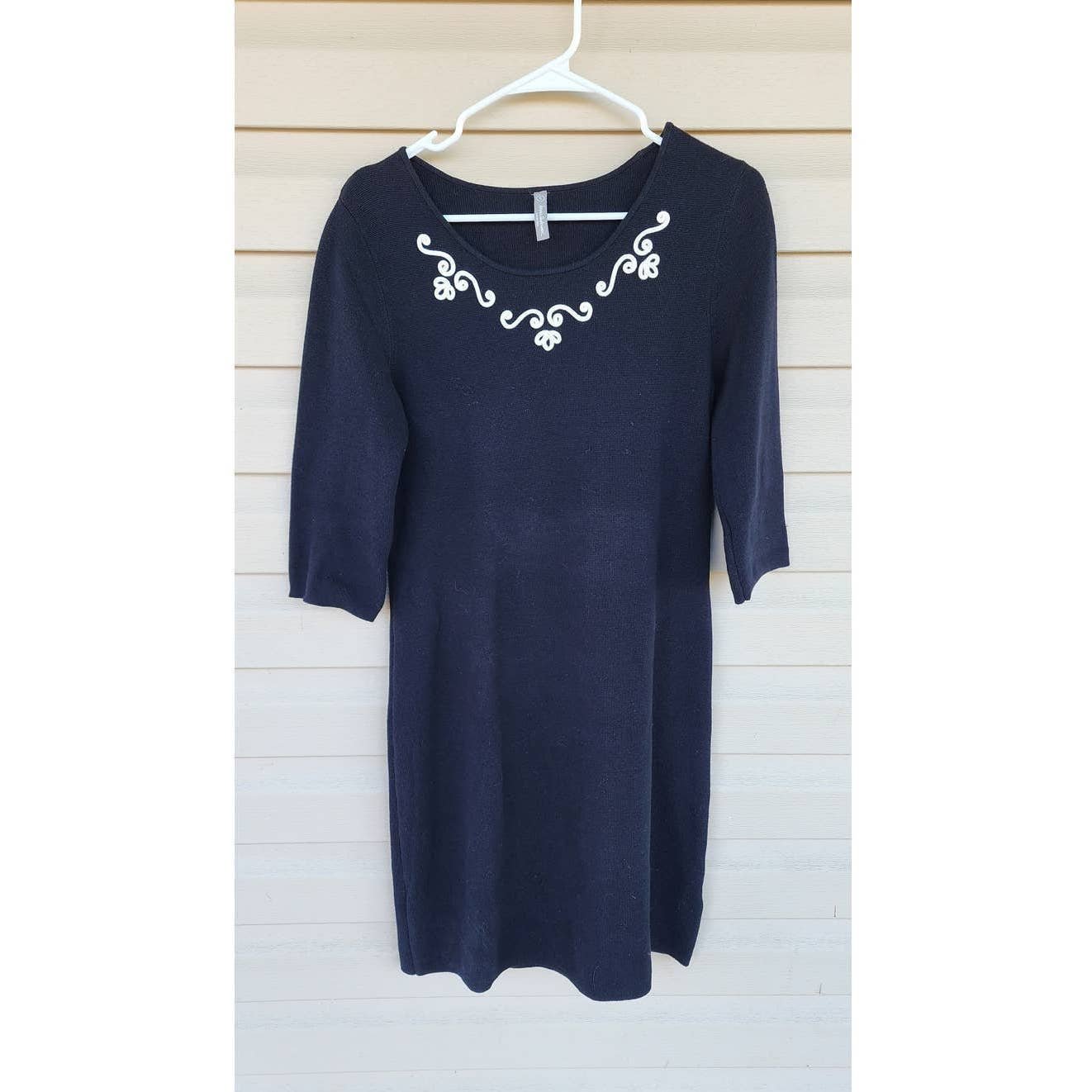 Hanna Andersson Women's Black Sweater Dress Long Sleeve Chest Detail Size Small