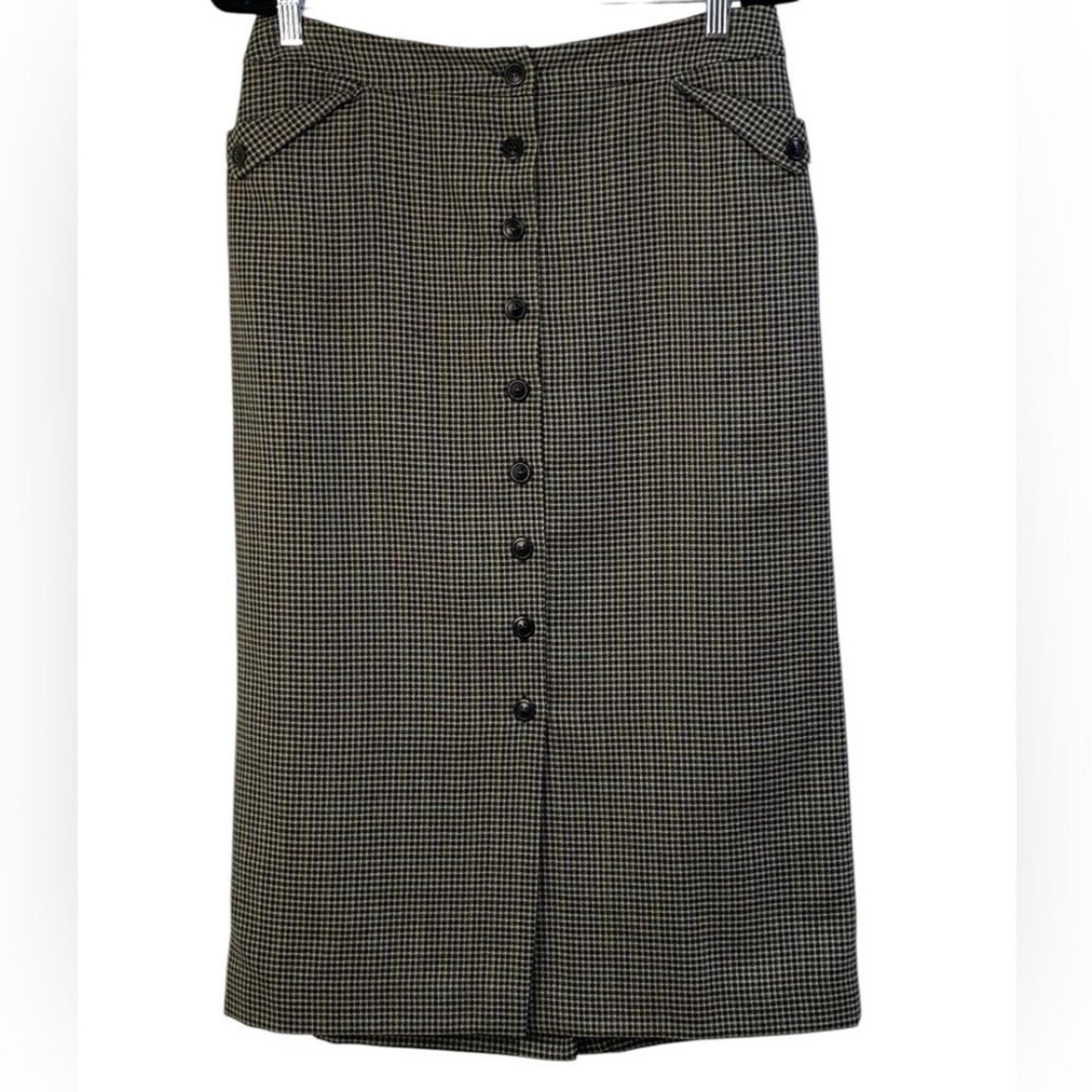 Pendleton Button Front Straight Herringbone Wool Skirt