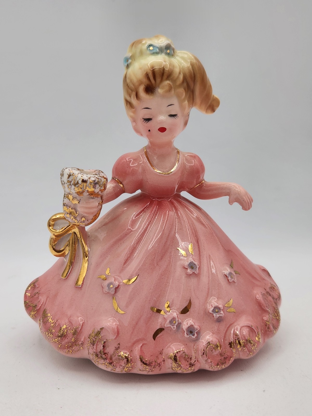 VTG Josef Originals Party Cake Topper Series Candle Holder Girl In Pink Dress