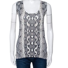 NEW Roberto Cavalli Grey Snake Printed Knit Scoop Neck Silk Blouse Top S 4
