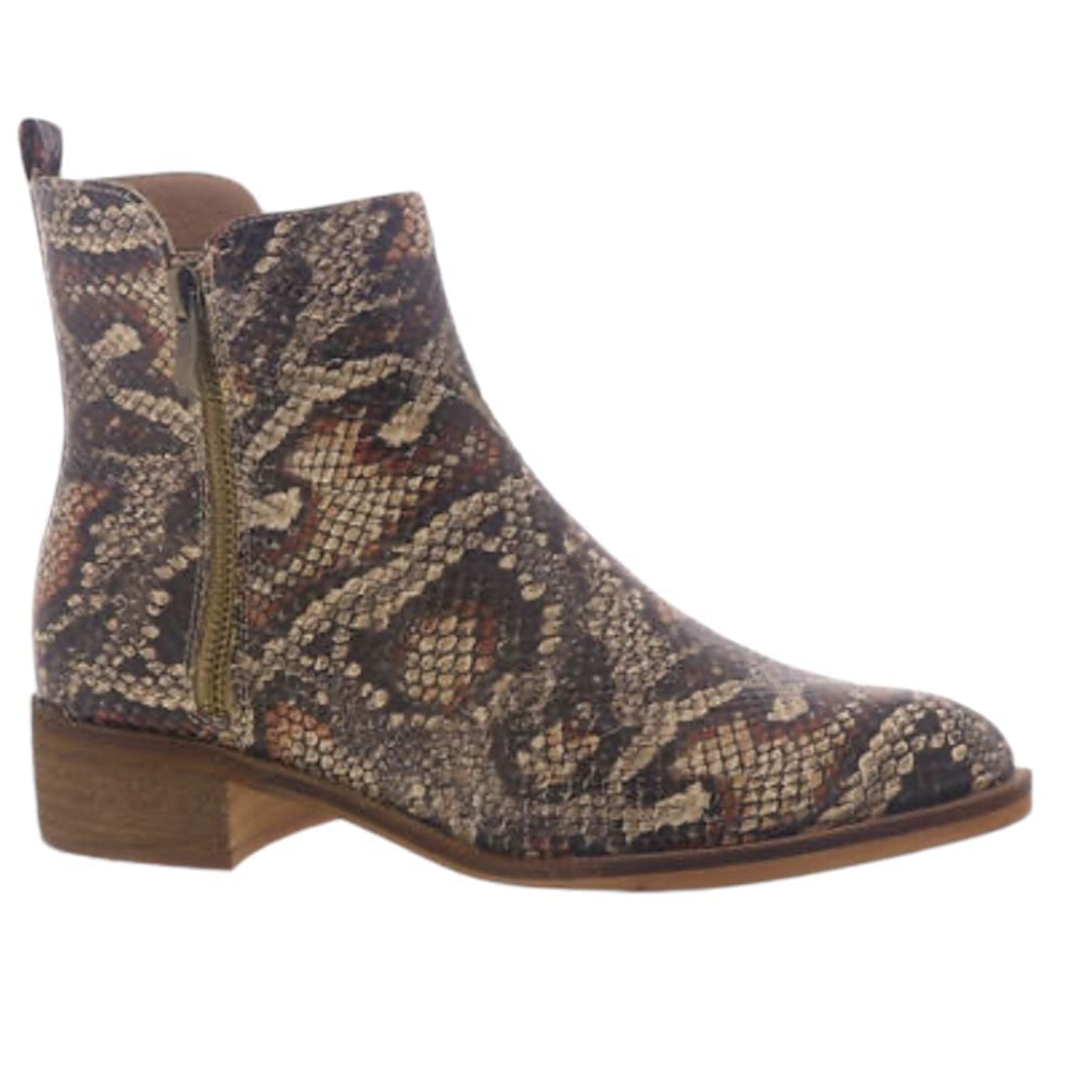 CORKYS Women's Neal Ankle Boots Booties Size 7 Textured Vegan Brown Snake Print