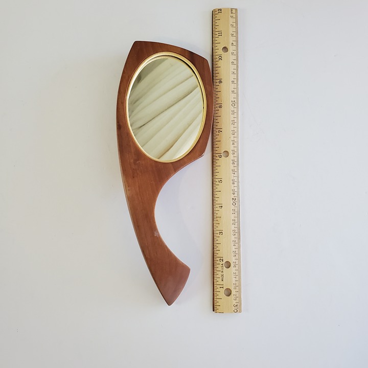 Vtg MID CENTURY MODERN TEAK Danish Hand MIRROR Raised Wood Back Rare Irregular