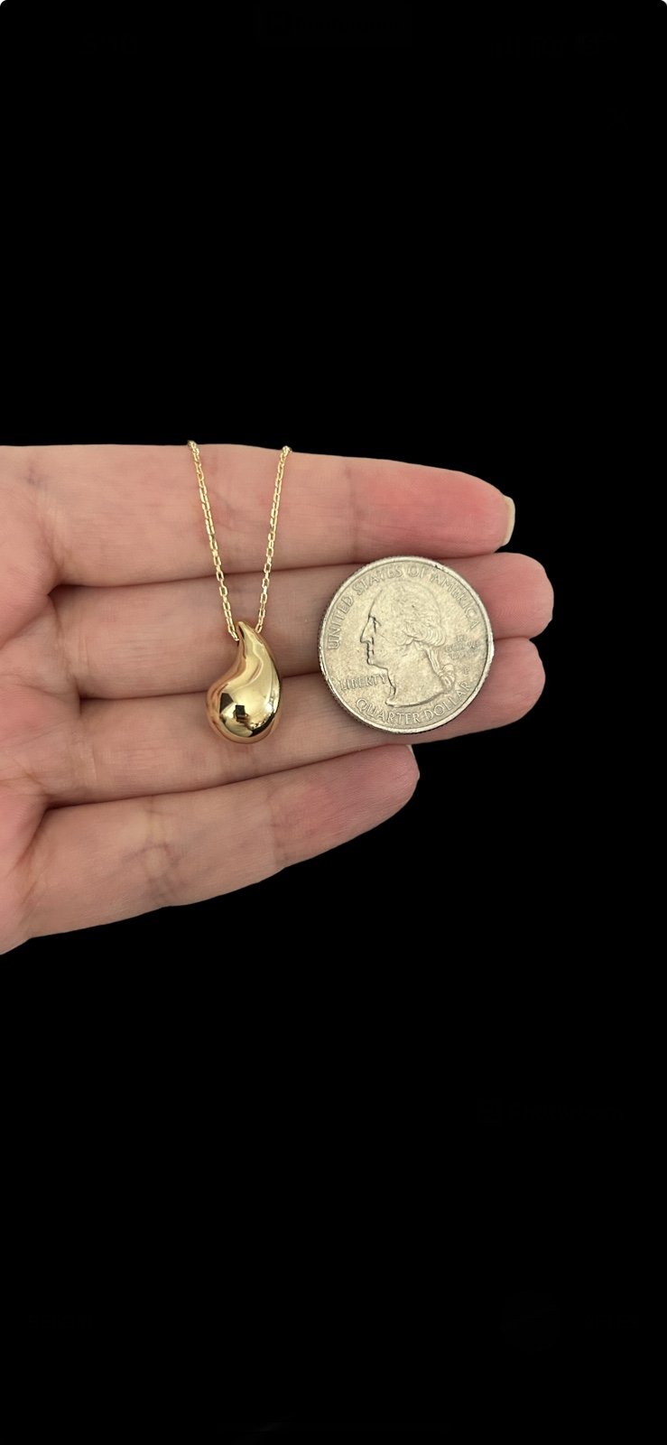 14k Real Gold Teardrop Waterdrop Charm Pendant Necklace MEDIUM