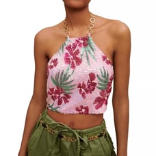 Rachel Zoe Sequin Floral Halter Top