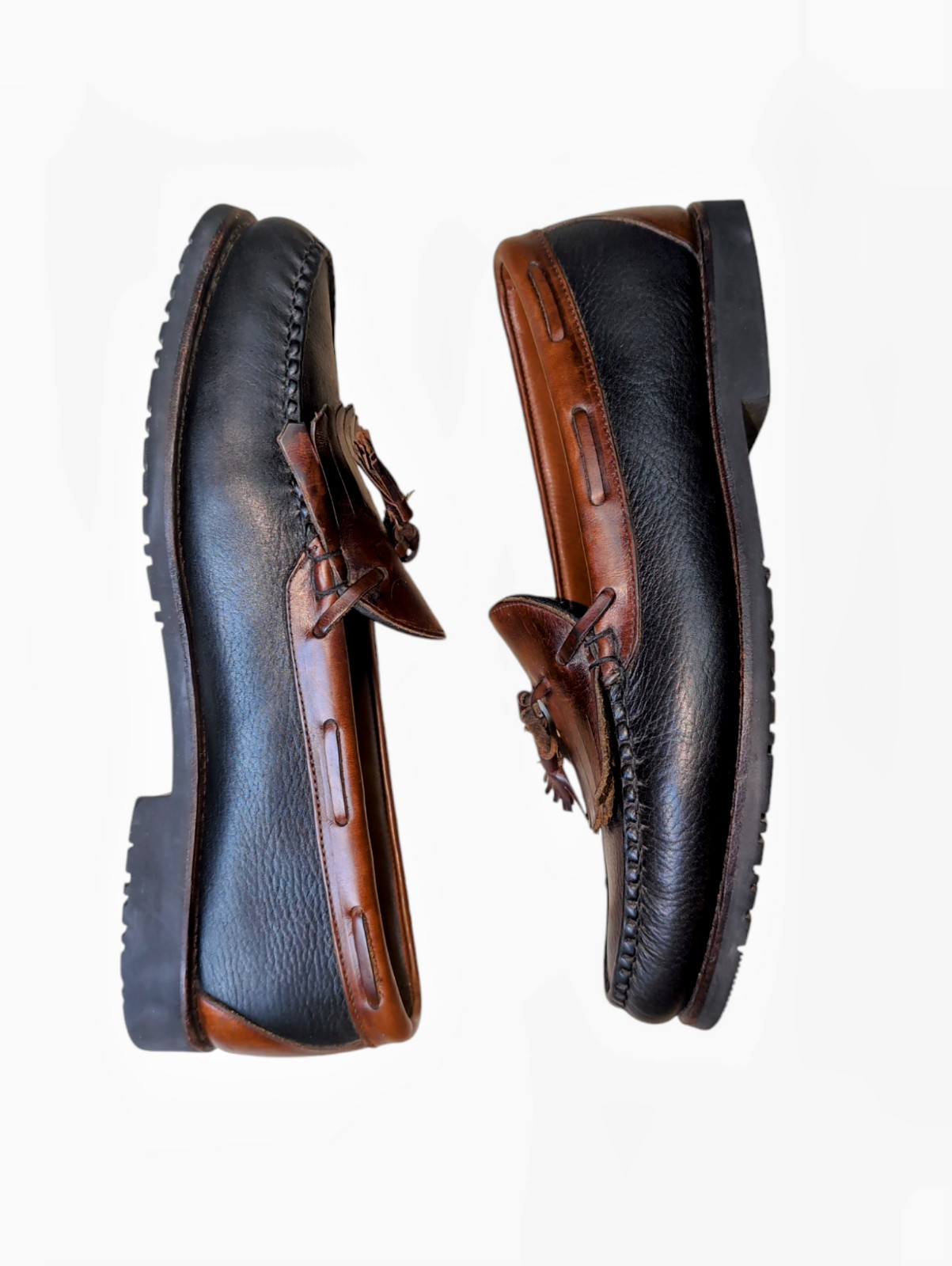 Allen Edmonds Nashua Two Tone Brown Black Tassel Leather Loafers Men's Size 11.5