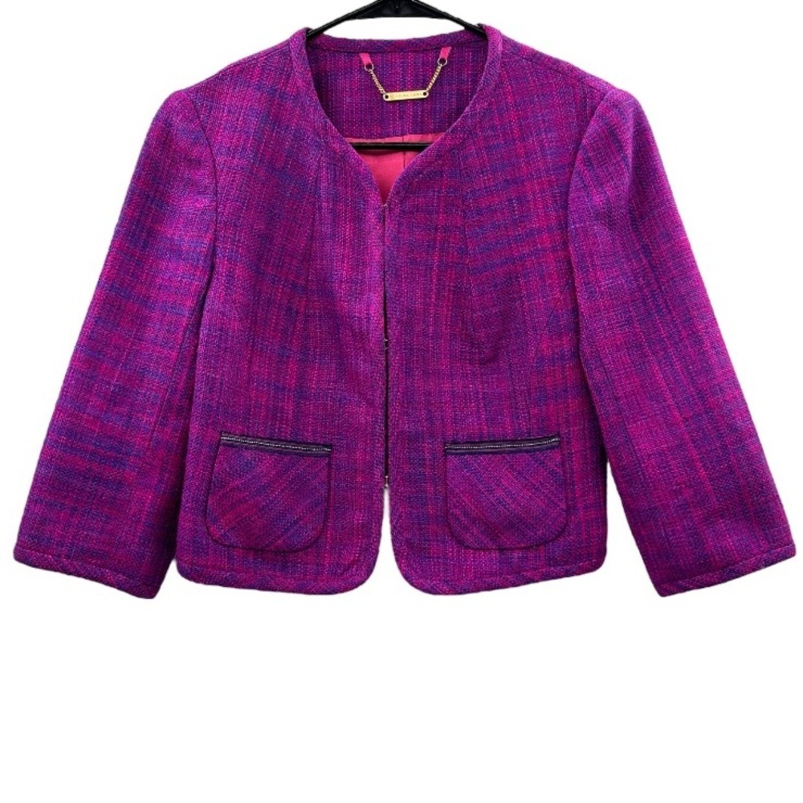 Trina Turk Silk Purple & Pink Tweed Half Sleeve Blazer Size 2