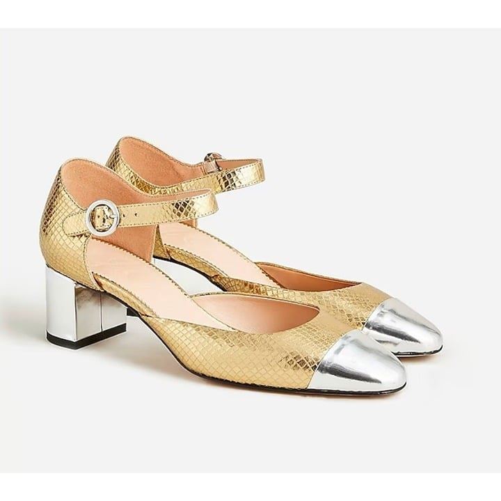 J.Crew 248 Millie Heels Snake Embossed Leather Gold Silver Size 6.5 BM688
