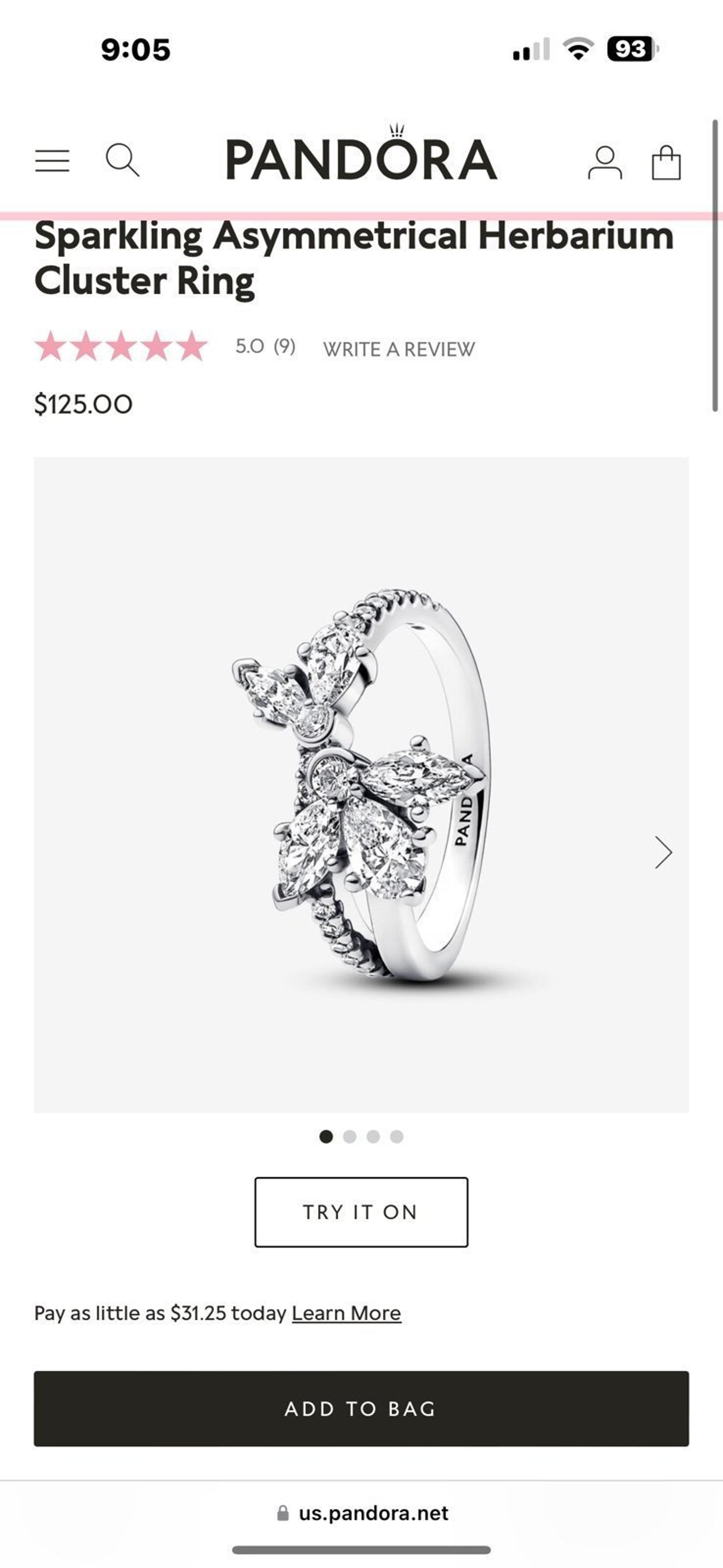Pandora  Sparkling Asymmetrical Herbarium Cluster Ring