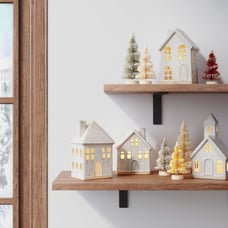 Ceramic Christmas Village Set with Bottle Brush Trees 10pc White/Tan - Target