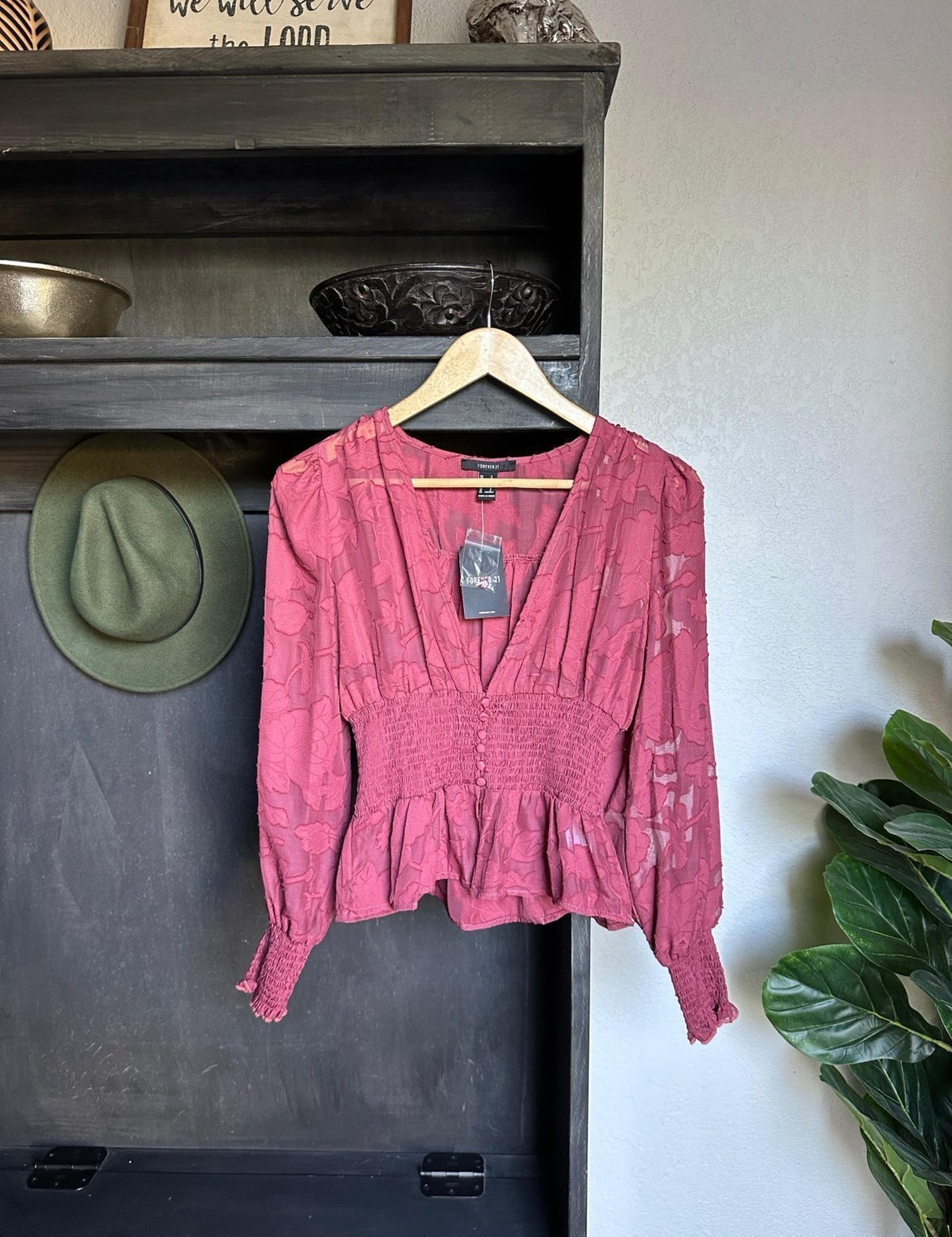 Juniors Jacquard Cinched Smocked Waist Blouse Size Small
