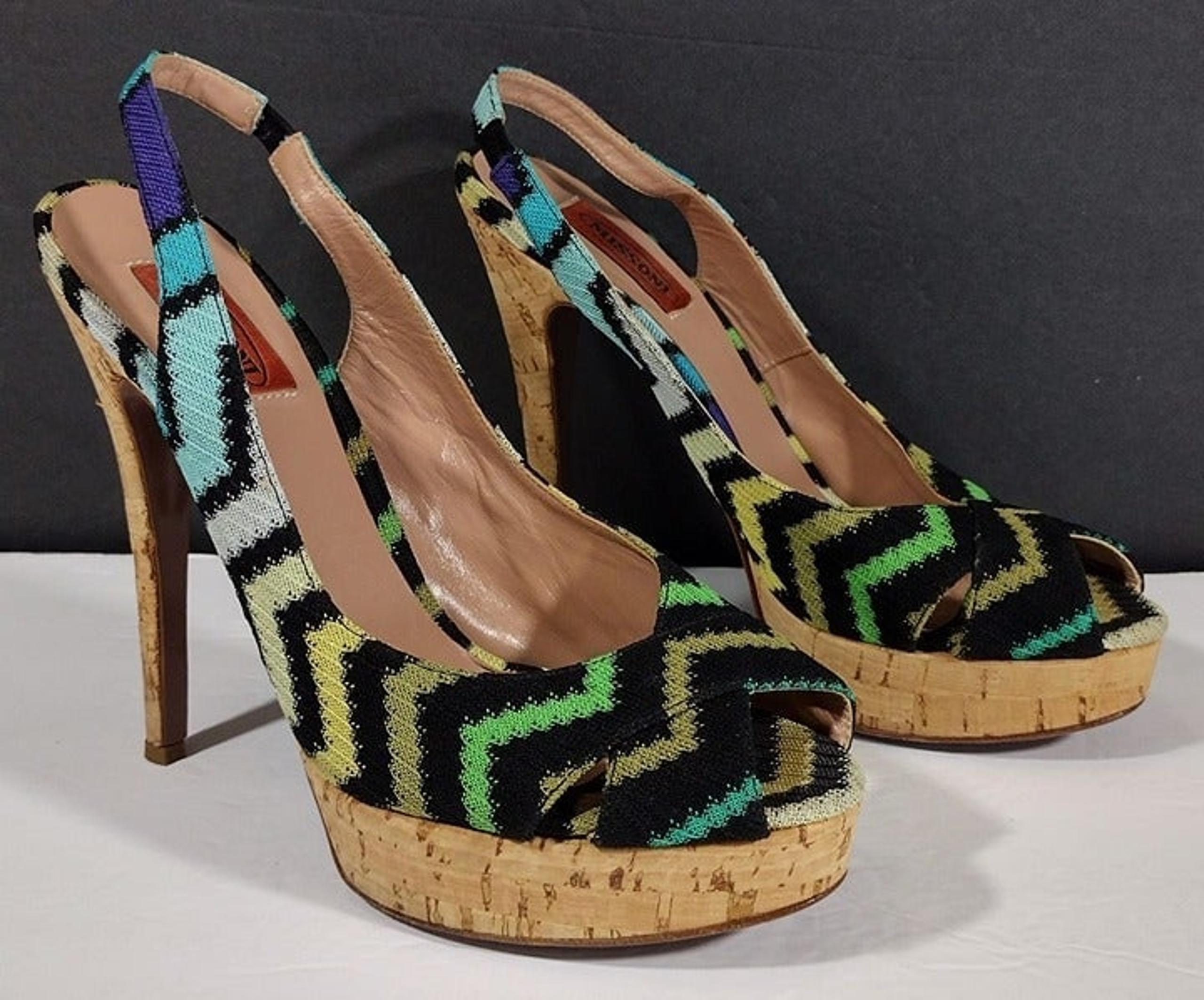 Missoni Women's Multicolor Weave Fabric Peep-Toe Platform Slingback Sandals, 39