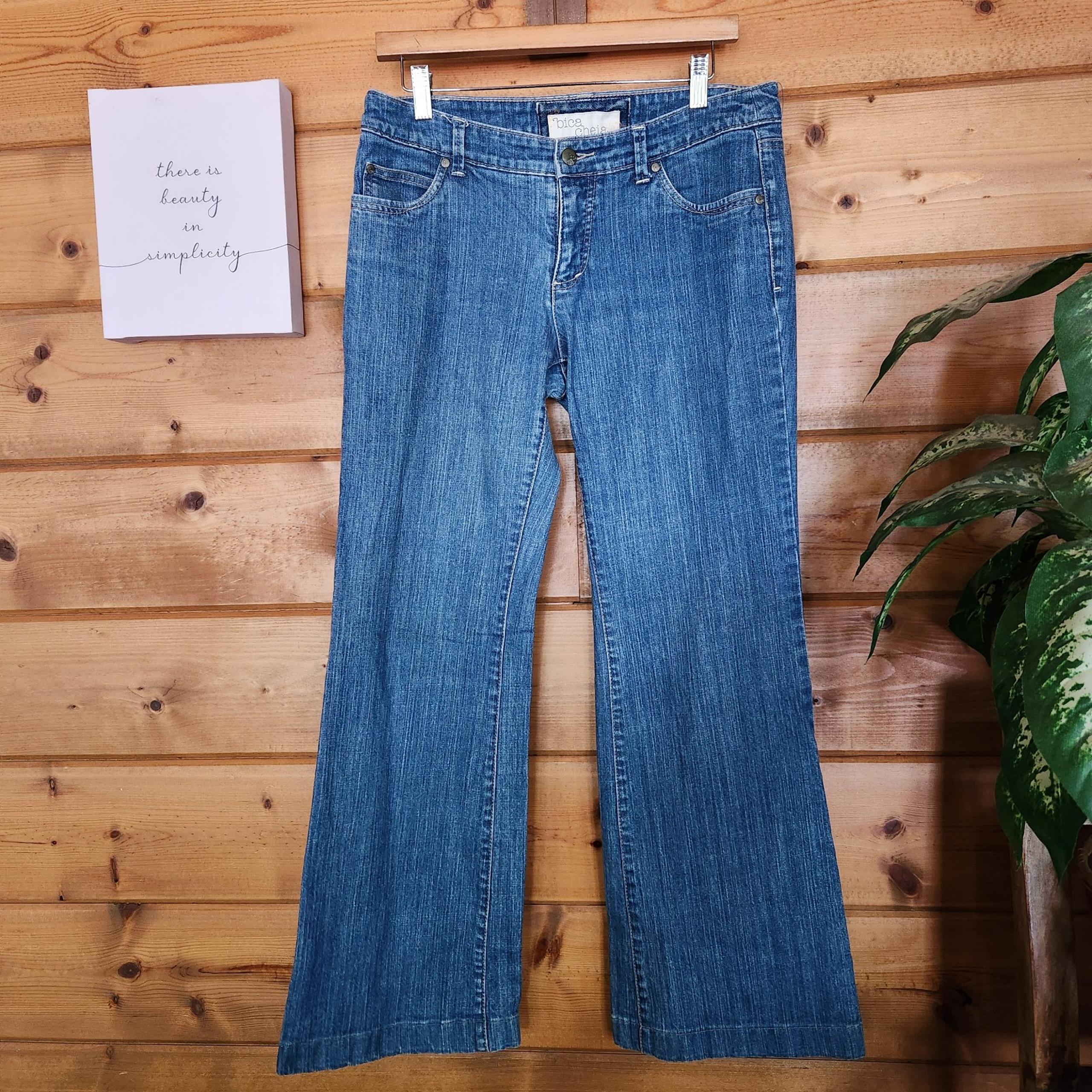 Bica Cheia Anthropologie Jean Flare Wide Leg Mid Rise Medium Wash Y2K Sz 30 X30"