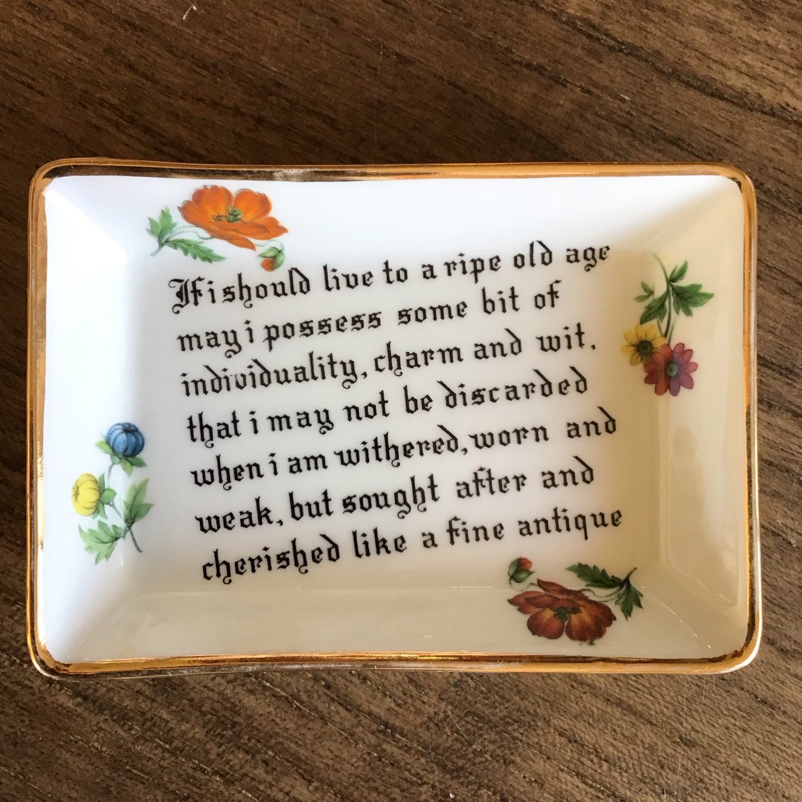 Vintage Limoges France Porcelain Old Age Quote Trinket Dish