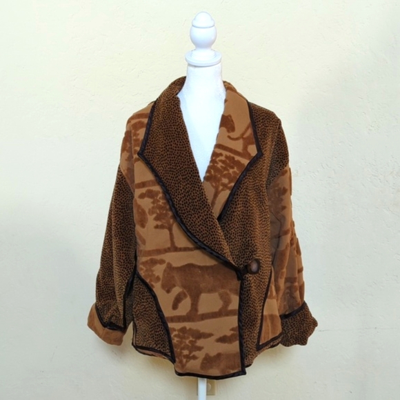 Vintage Viktoria Chulay Safari Themed Animal Print Wool Coat Size Large*
