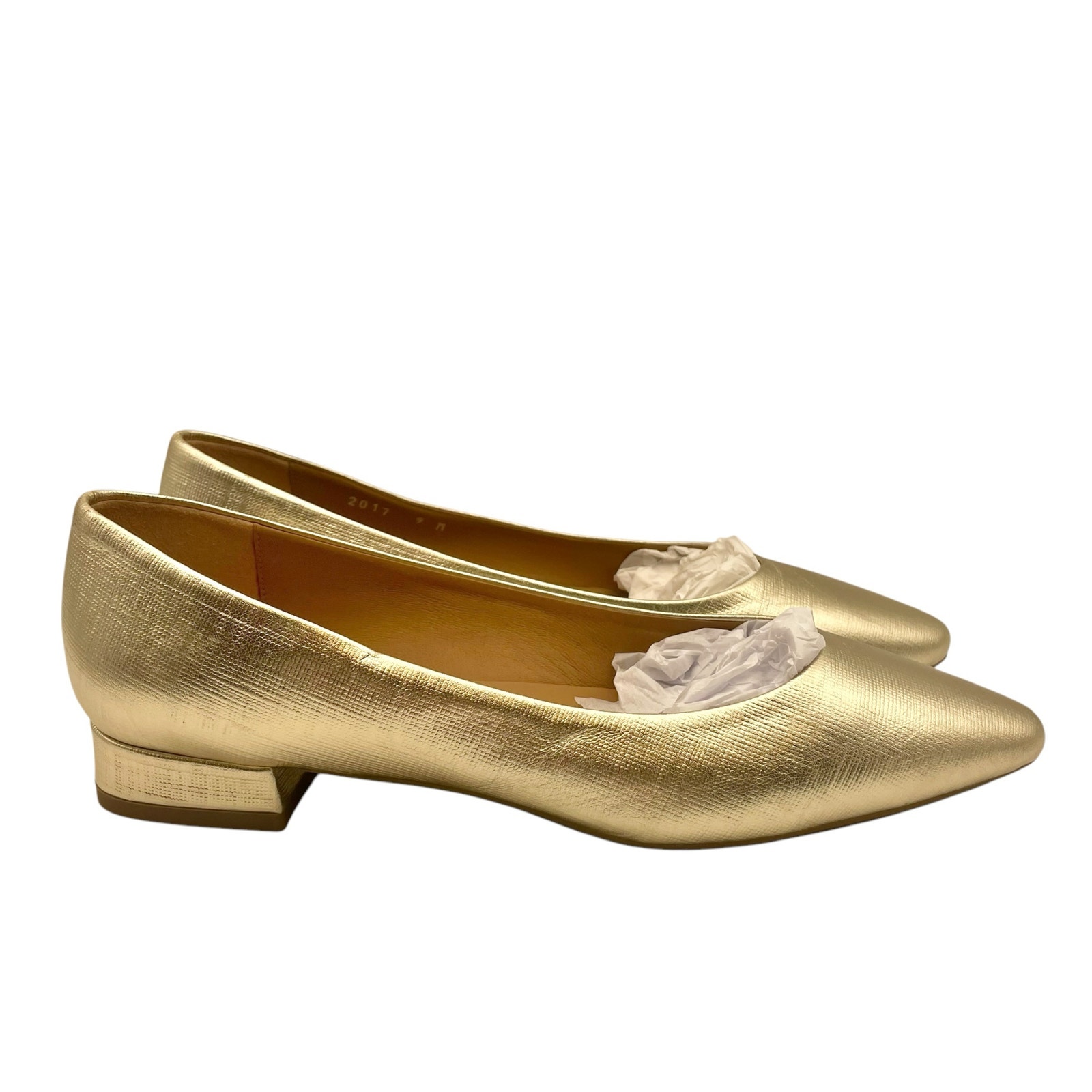 Aquatalia Womens Penina Saffiano Skimmer Flats US 9 Metallic Gold Shoes NWOB