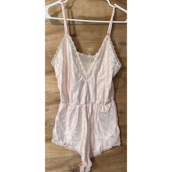 Vtg MAIDENFORM Chantilly SATIN Slip TEDDY Lingerie BODYSUIT Lace S 32 Union Made