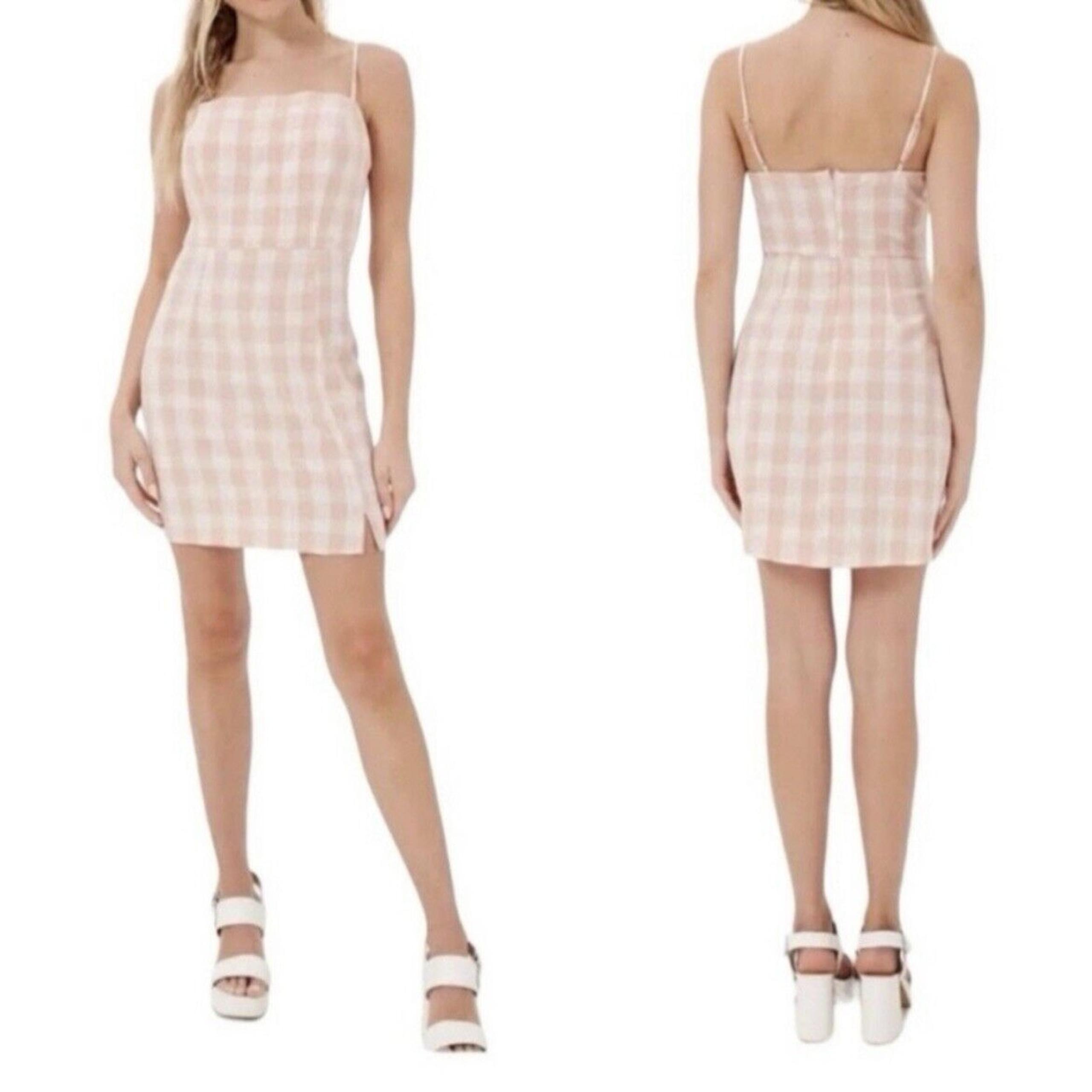 B.P. Nordstrom Women's XSmall Plaid Mini Dress Slip with Slit in Coral Plaid
