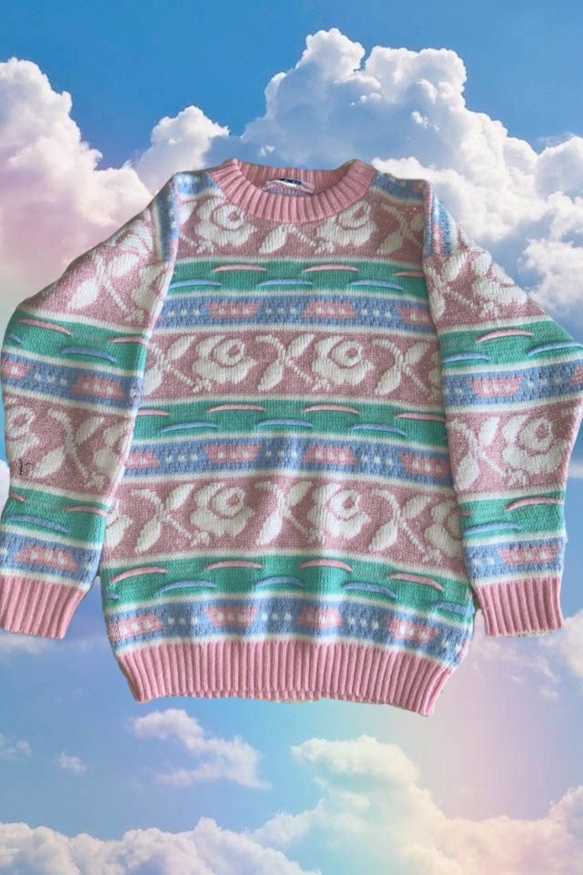 Vintage 80s fairy kei pastel knit sweate