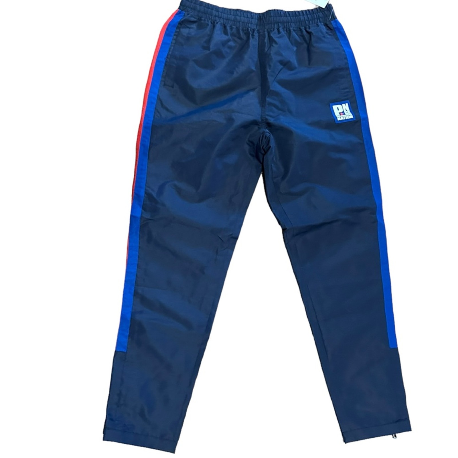 Parish Nation Men’s Size Medium Navy Track Pants with Red Stripe Zip Ankle NWT