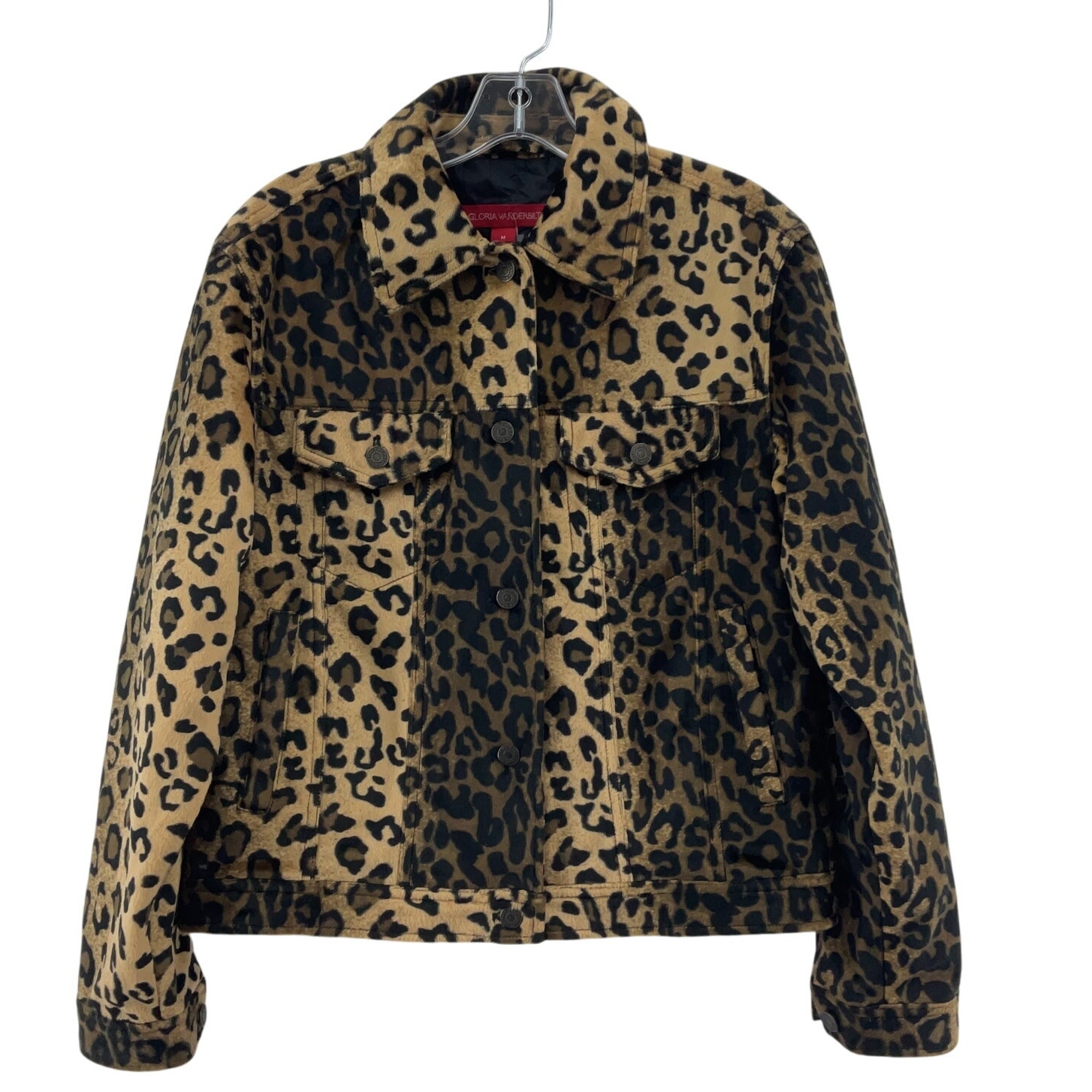 Gloria Vanderbilt Women's Leopard Print Brown & Black Biker Jacket, M, Preowned