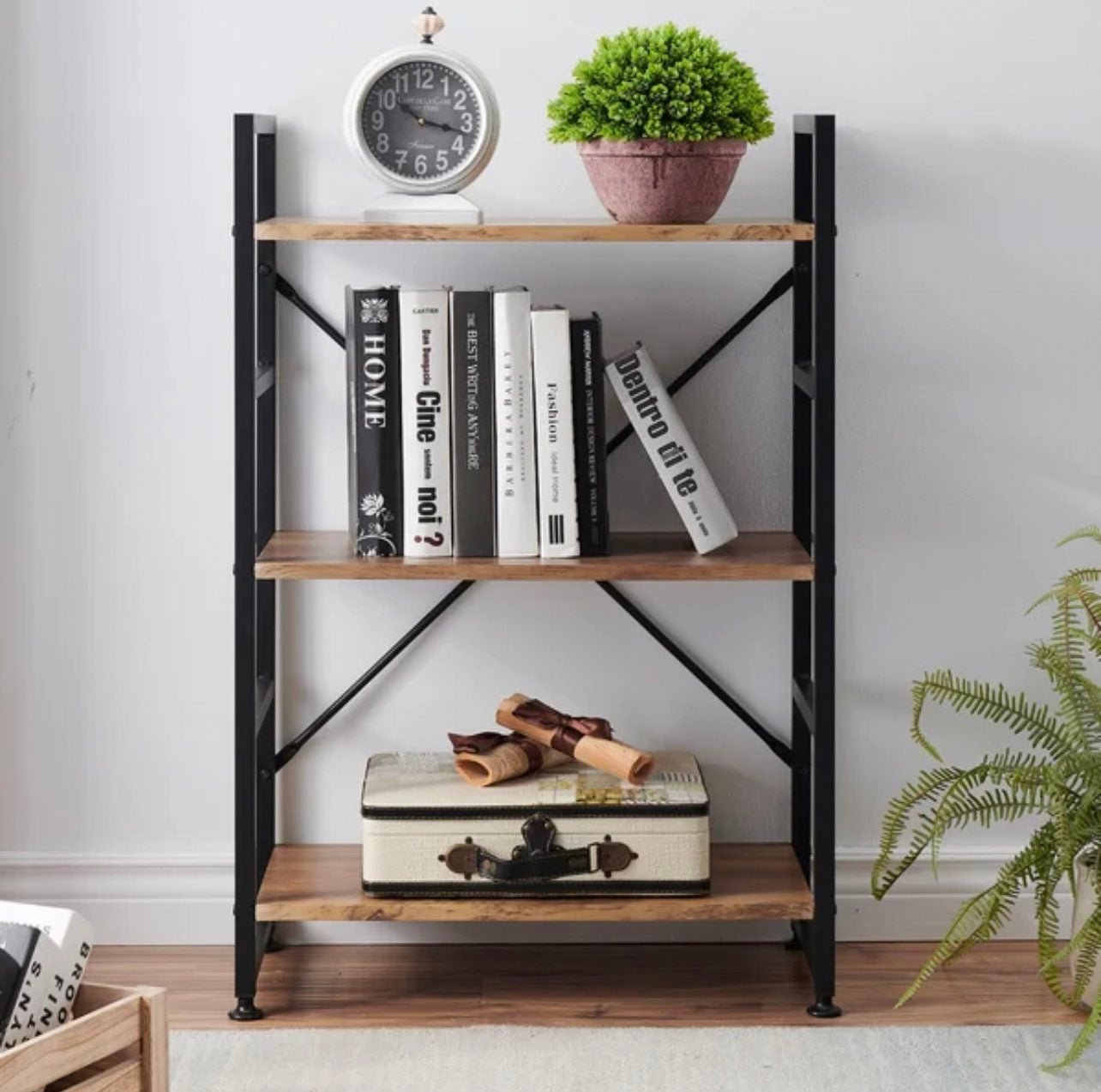 NEW - 23.62 Wood and Metal Etagere Bookcase