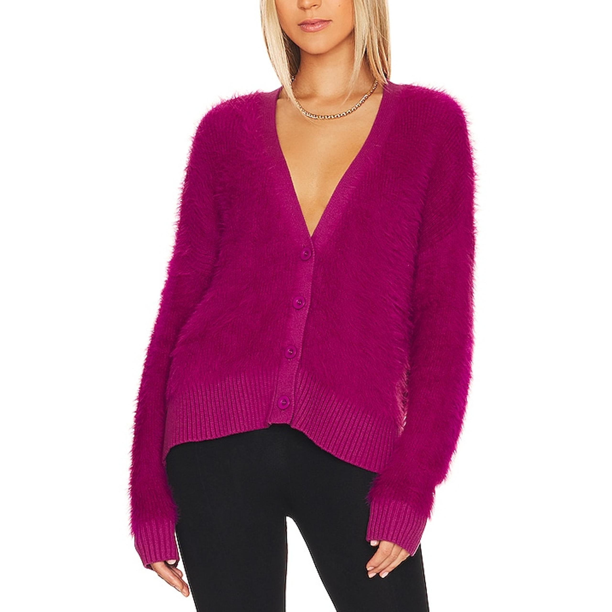Central Park West 'Winnie' Pink Nylon Hairy Yam Cardigan Size M