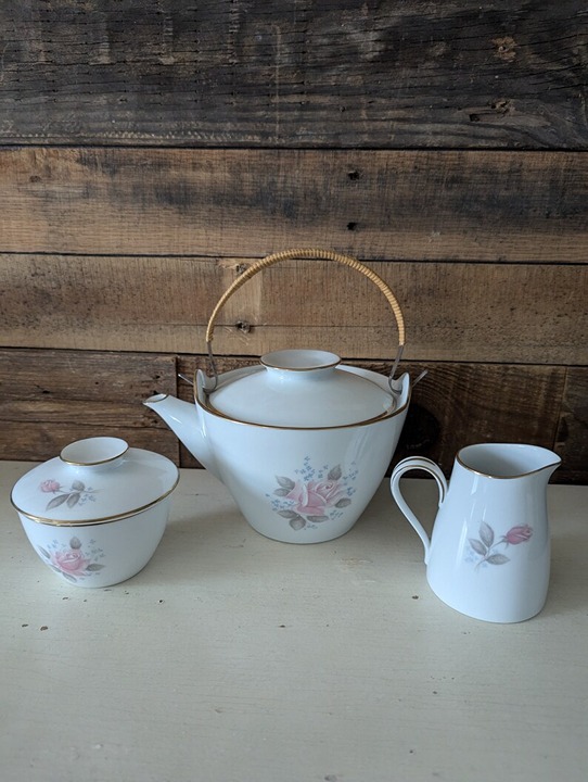Noritake Roseville Tea Set Tea Pot, Creamer, and Sugar Bowl