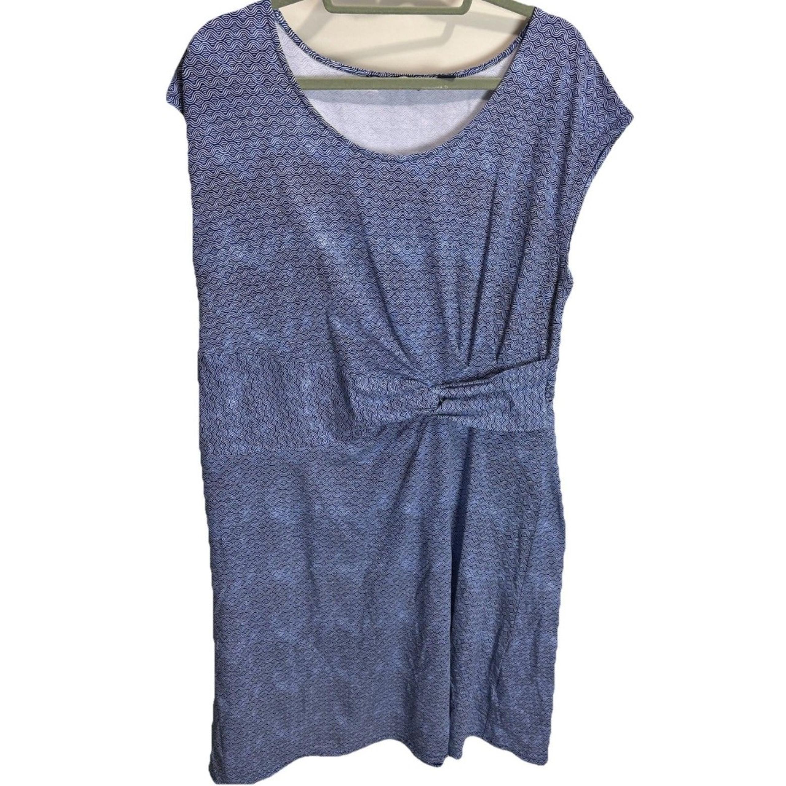 LANDS' END Size 1X (16-18) Cap Sleeve Blue Floral Twist Front Fit & Flare Dress