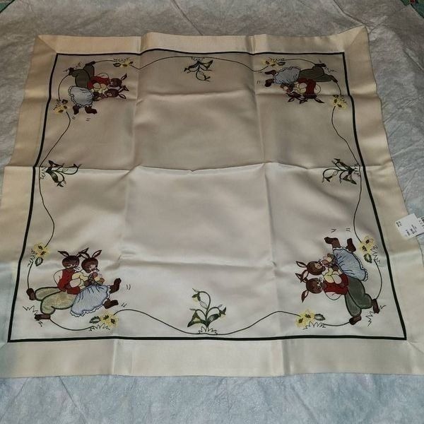 NWT Sander Embroidered Easter Bunny Rabbit Tablecloth Table Cover 33 x34 New