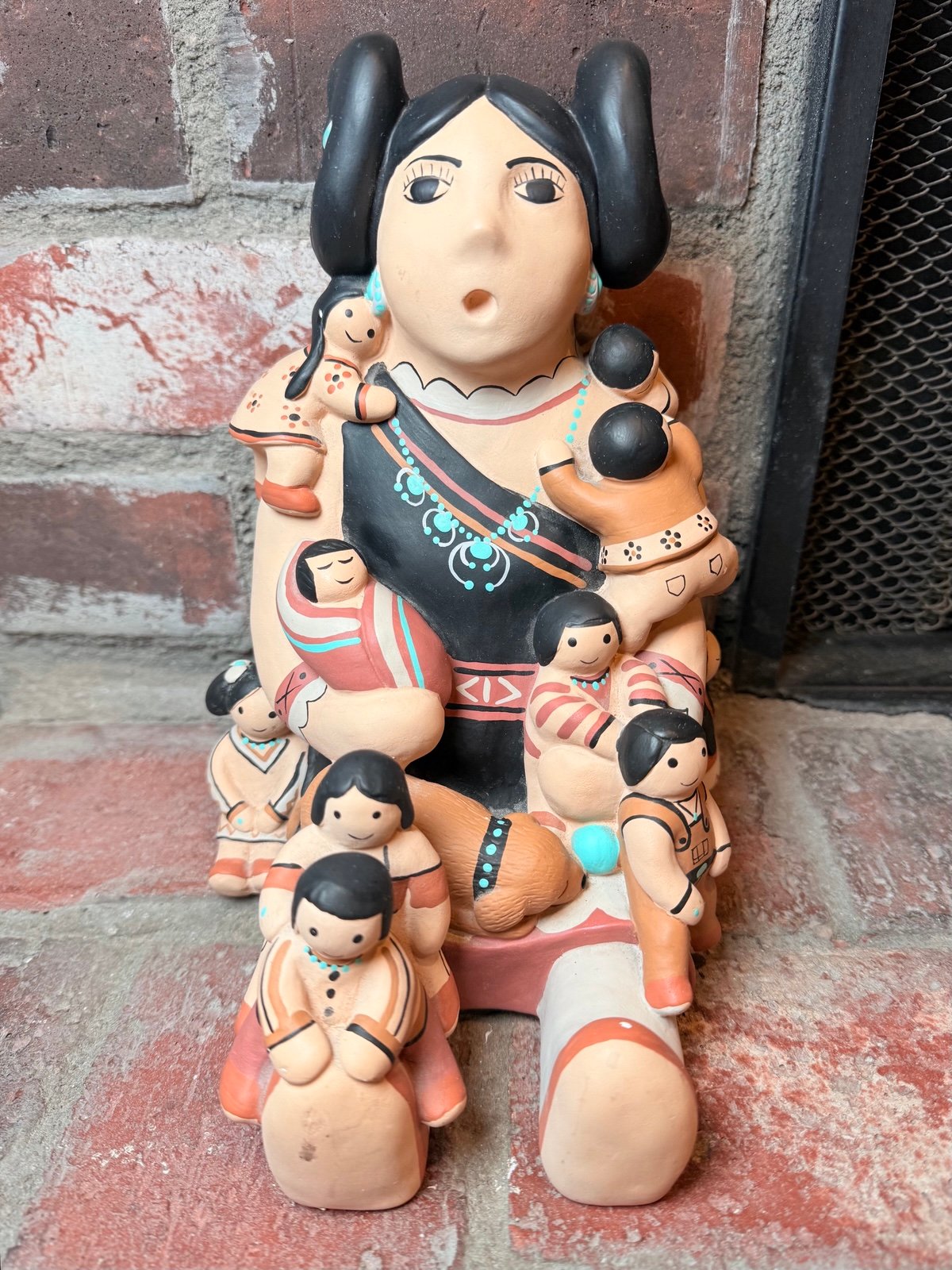 1990 Signed Cleo Teissedre Southwestern Native American Storyteller 11 Kids 8.5”