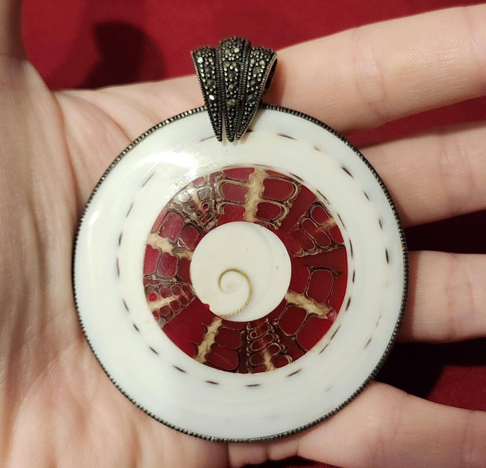 STUNNING VINTAGE HUGE SEASHELL NAUTICAL OCEAN PENDANT STERLING SILVER 925