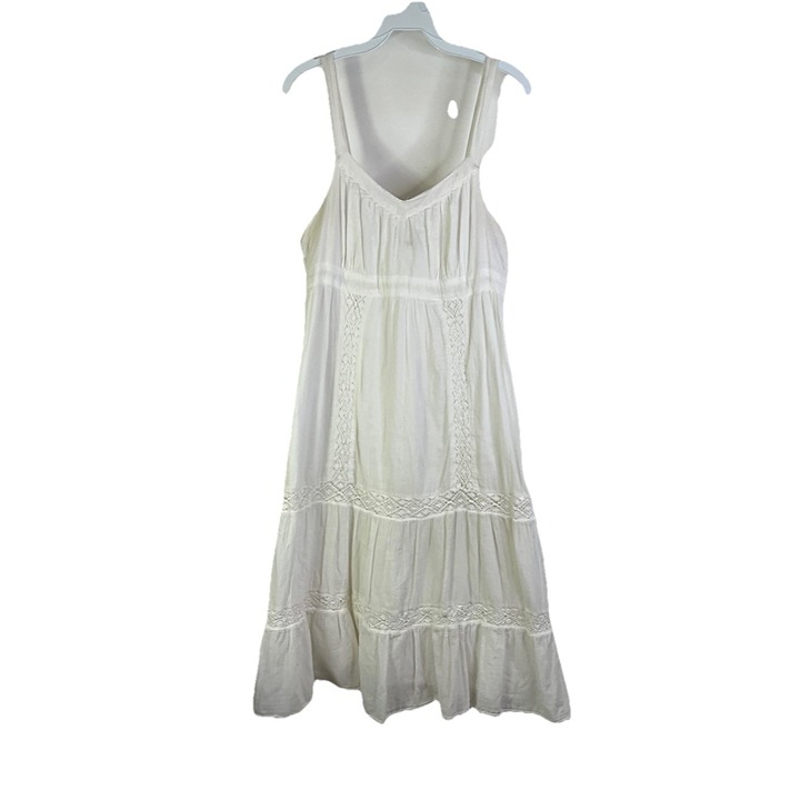 Vintage Y2K Womens Medium Cotton Tiered Lace Milk Maid Peasant Dress White