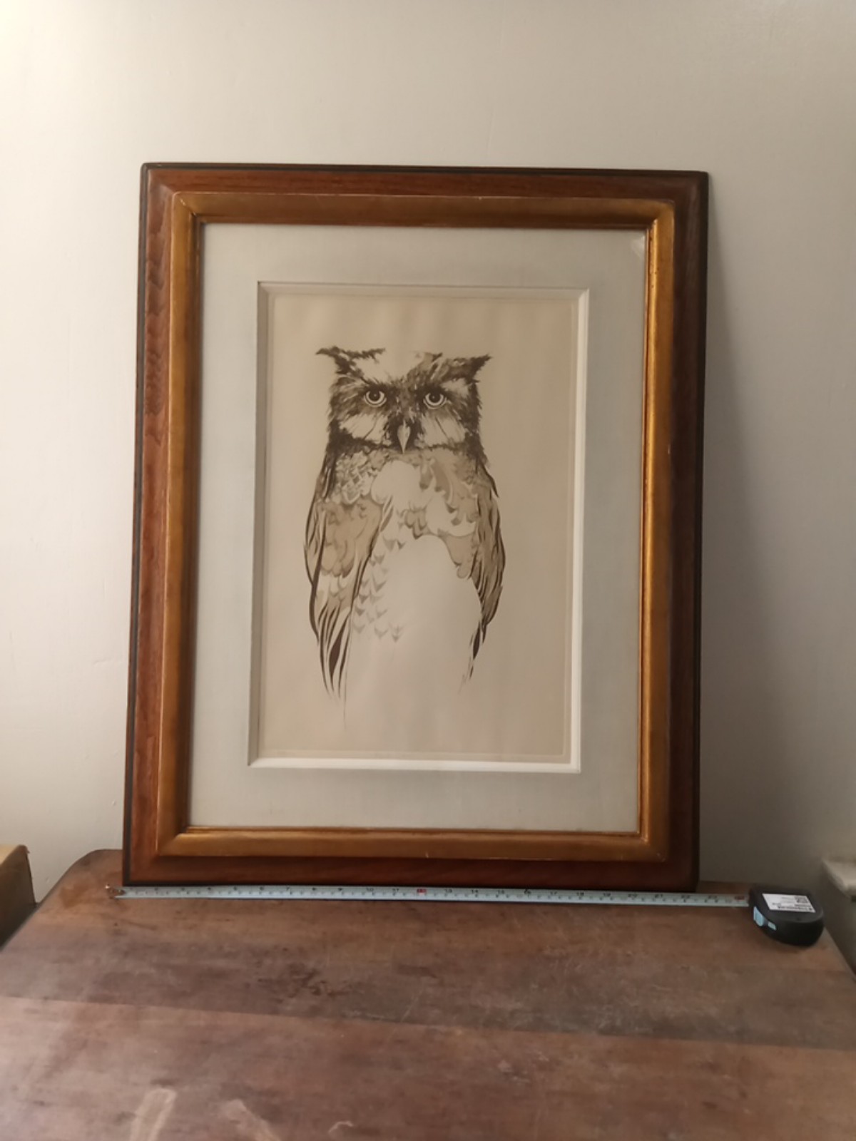 OWL Portrait Helen Shideler Wooden And Gold Leaf Frame 23x29