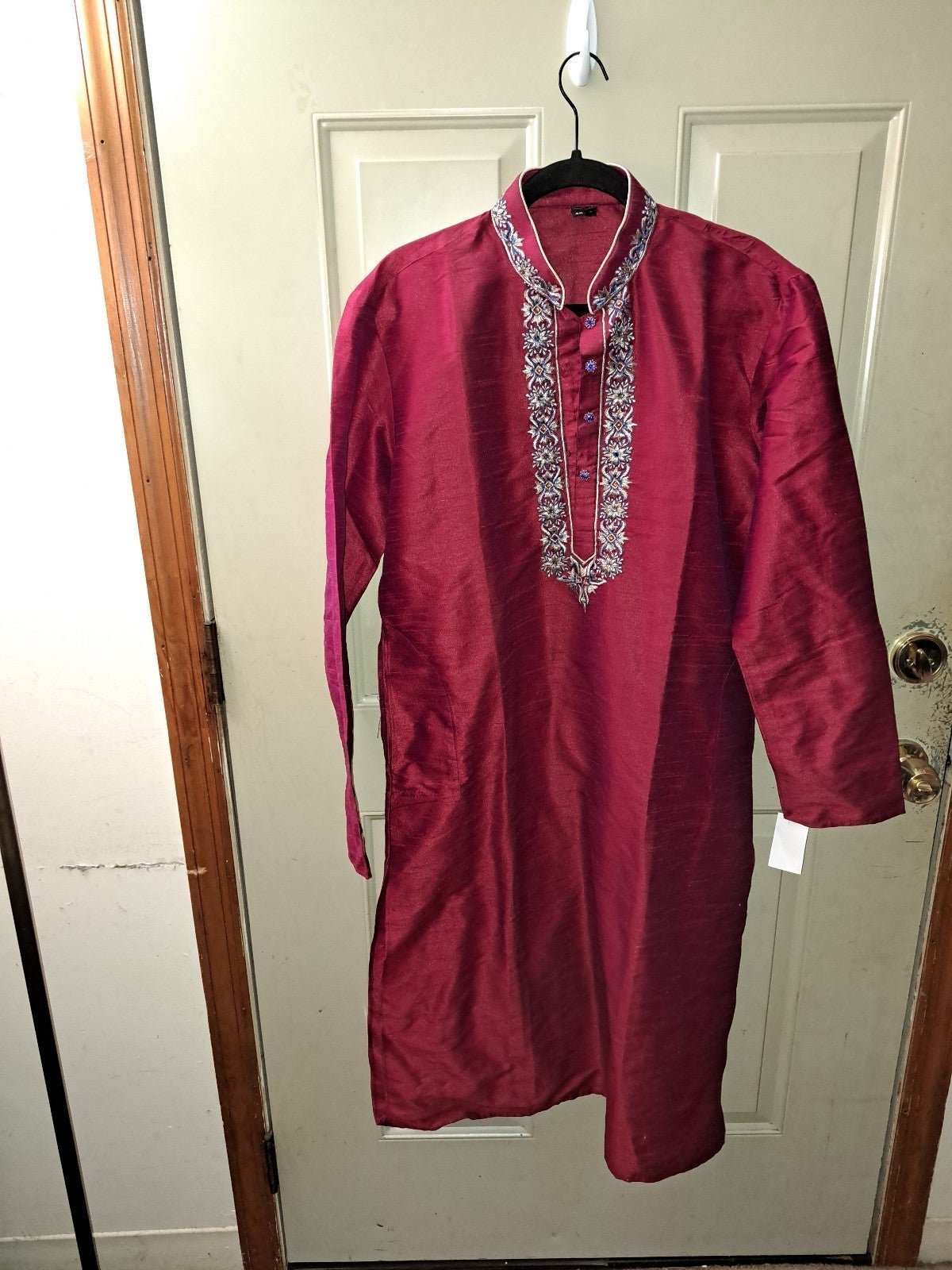 Embroidered Red Silk Kurta Shirt
