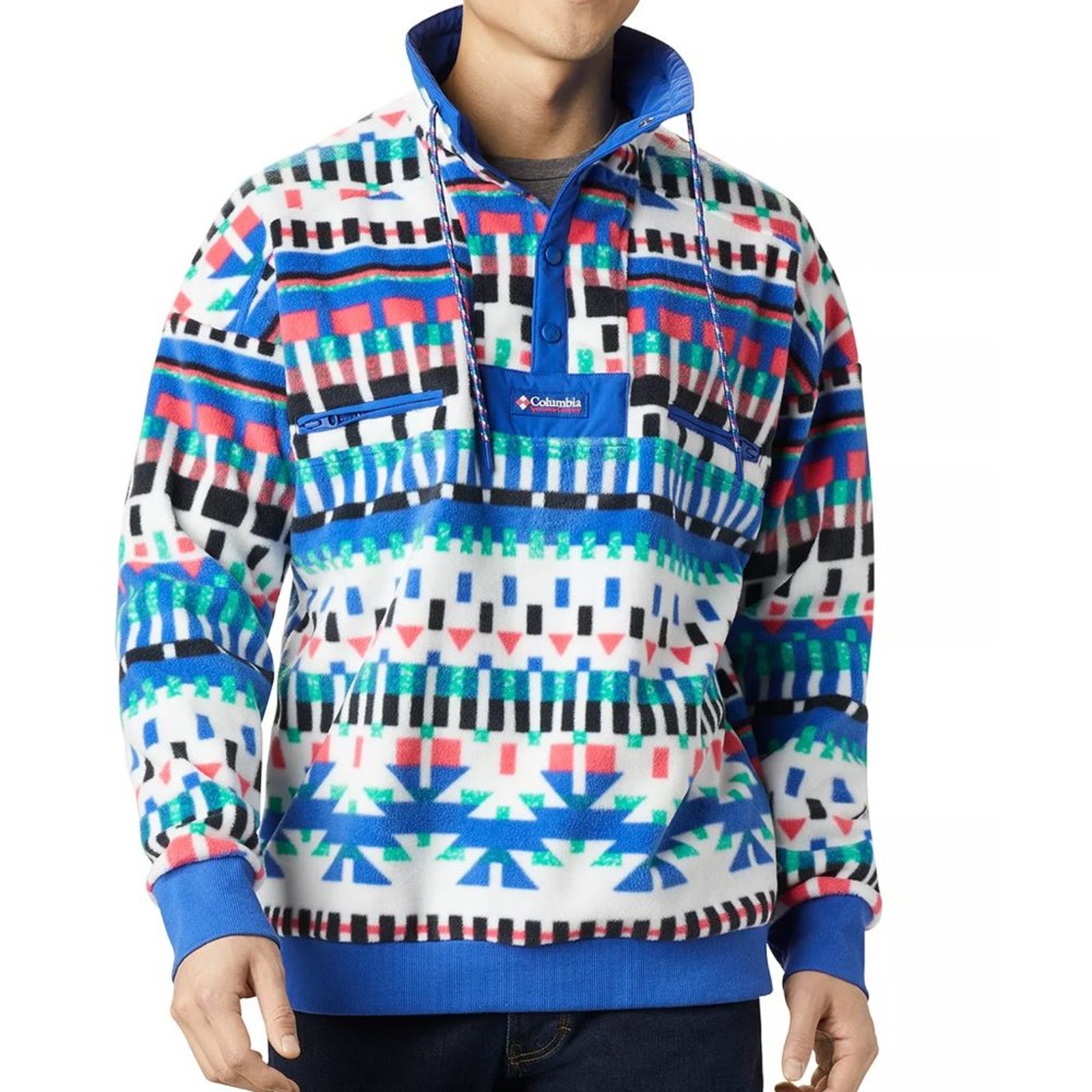 Colubmia Powder Keg Fleece Pullover Jacket White Print/Lapis Blue Size XL