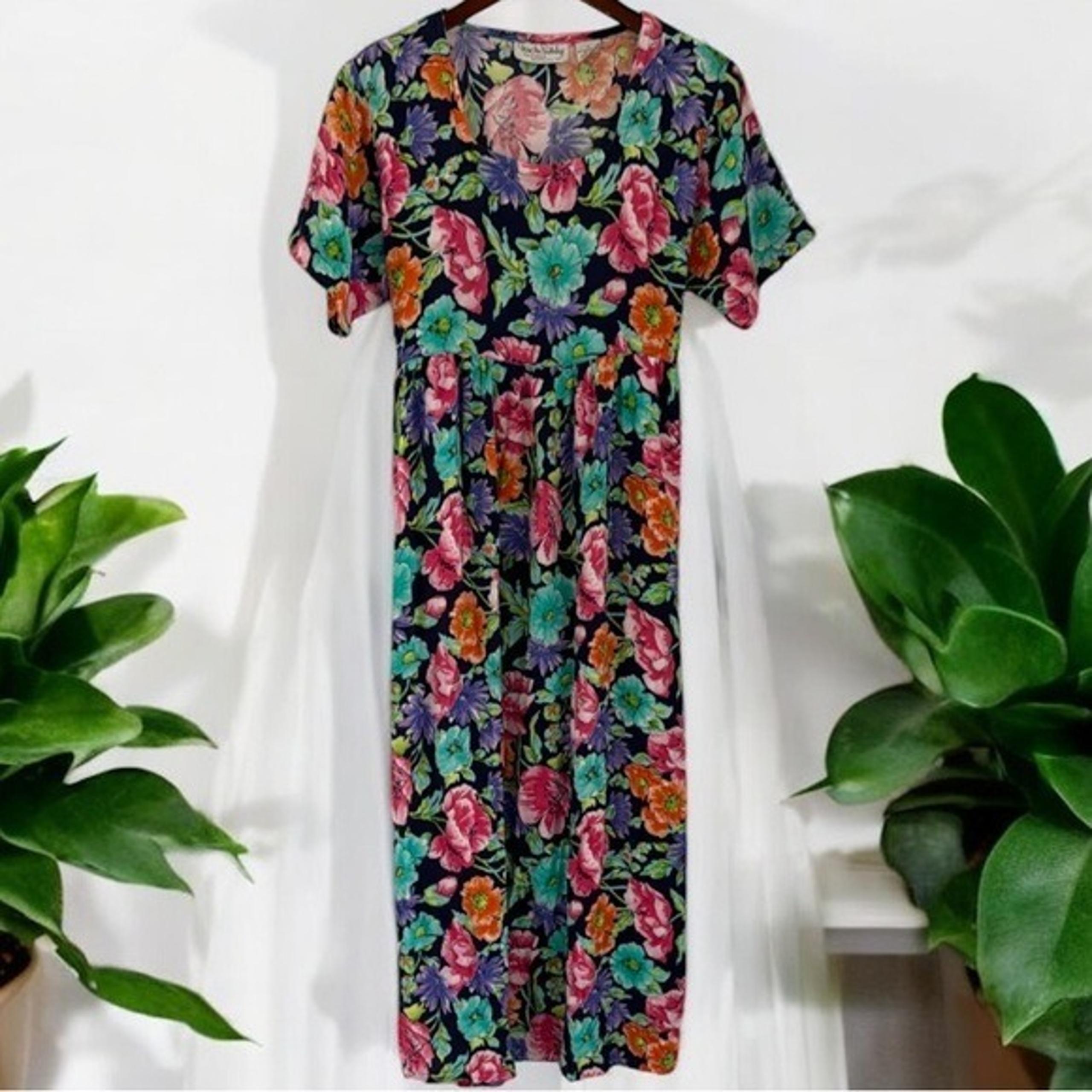 Vintage Diane Von Furstenberg Maxi Dress Womens Large Floral Pockets 80s