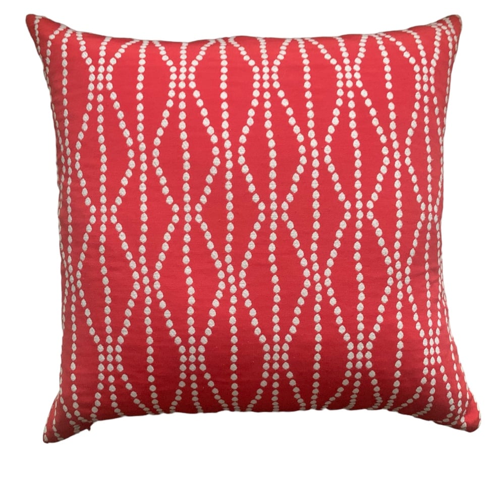 Decorative Pillow Geometric Print Red & White Zip Off w Insert Square 18” x 18”